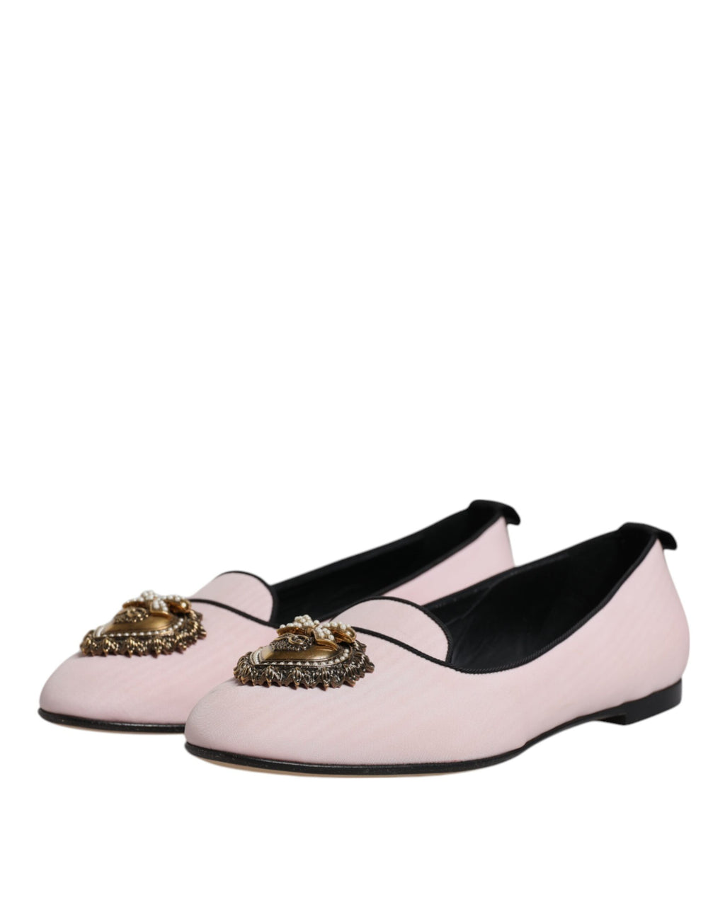 Chaussures Dolce & Gabbana loafers en velours rose clair, chaussures plates slip-on élégantes pour femmes.