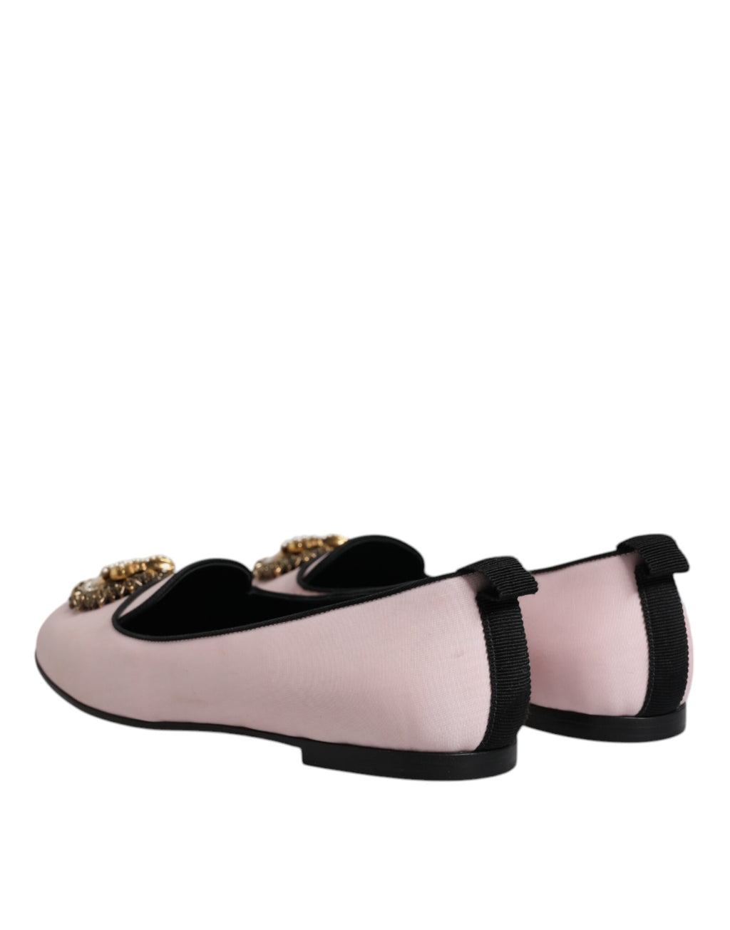 Chaussures plates Dolce & Gabbana en velours rose clair, mocassins slip-on élégants pour femmes.