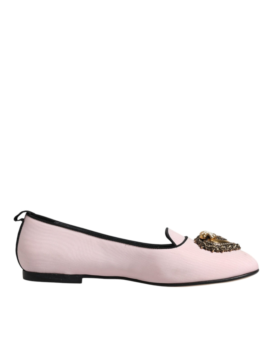 Chaussures mocassins Dolce & Gabbana en velours rose clair, slip-on élégantes pour femmes, vue de face.