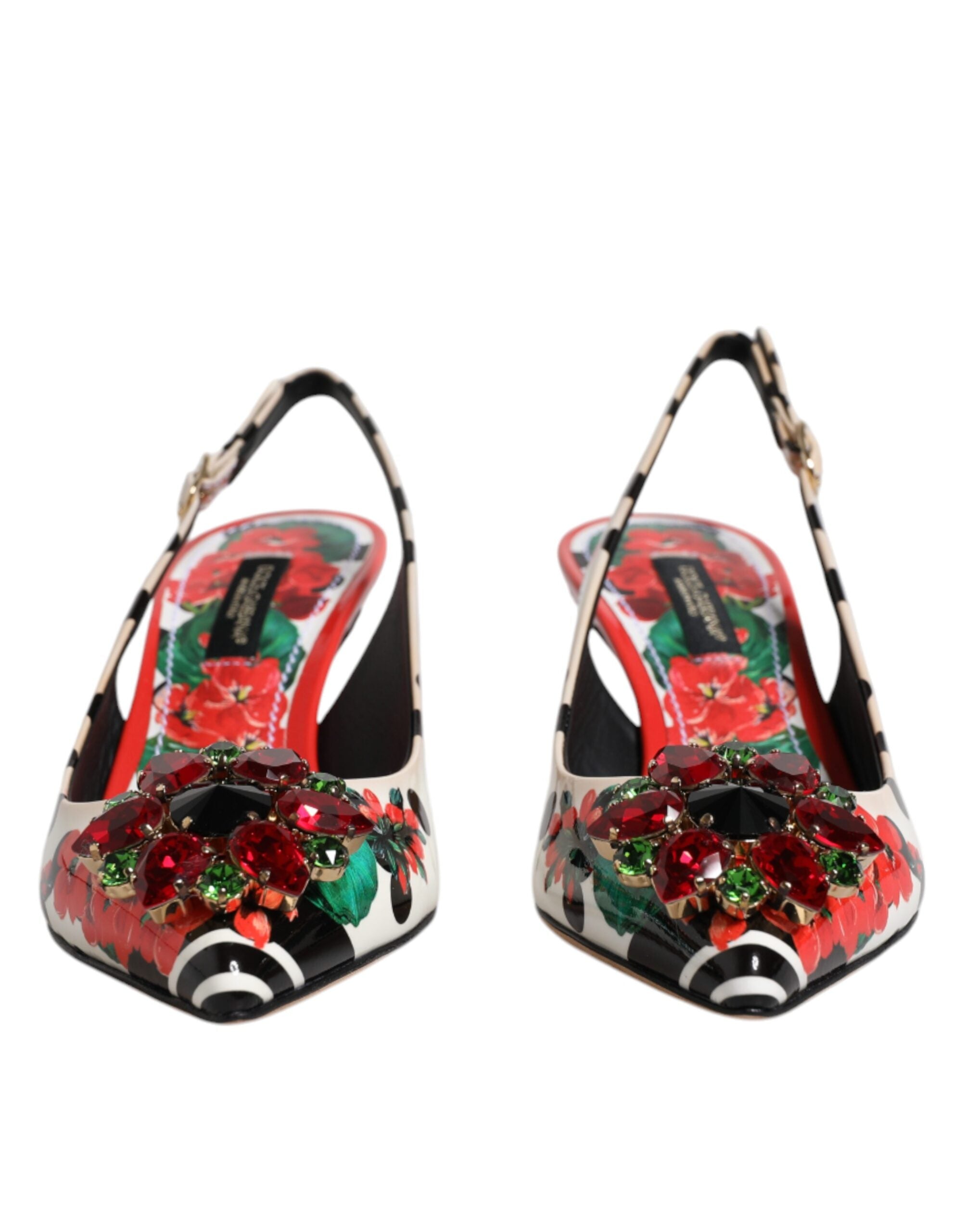 Chaussures à talons Dolce & Gabbana en cuir multicolore avec cristaux et bride arrière, élégantes et sophistiquées.