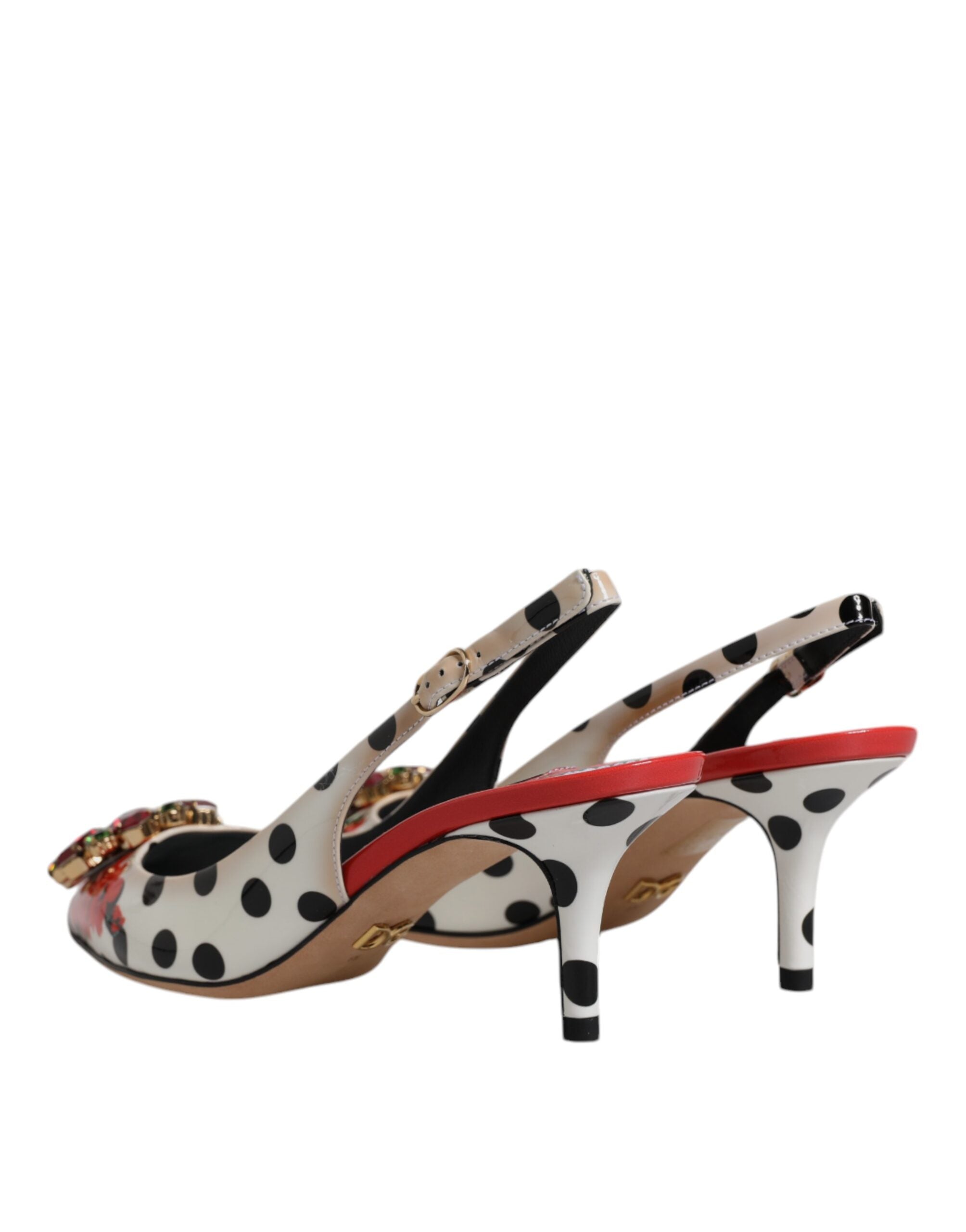 Chaussures à talons en cuir multicolore et cristaux Dolce & Gabbana, escarpins à talons avec bride arrière.