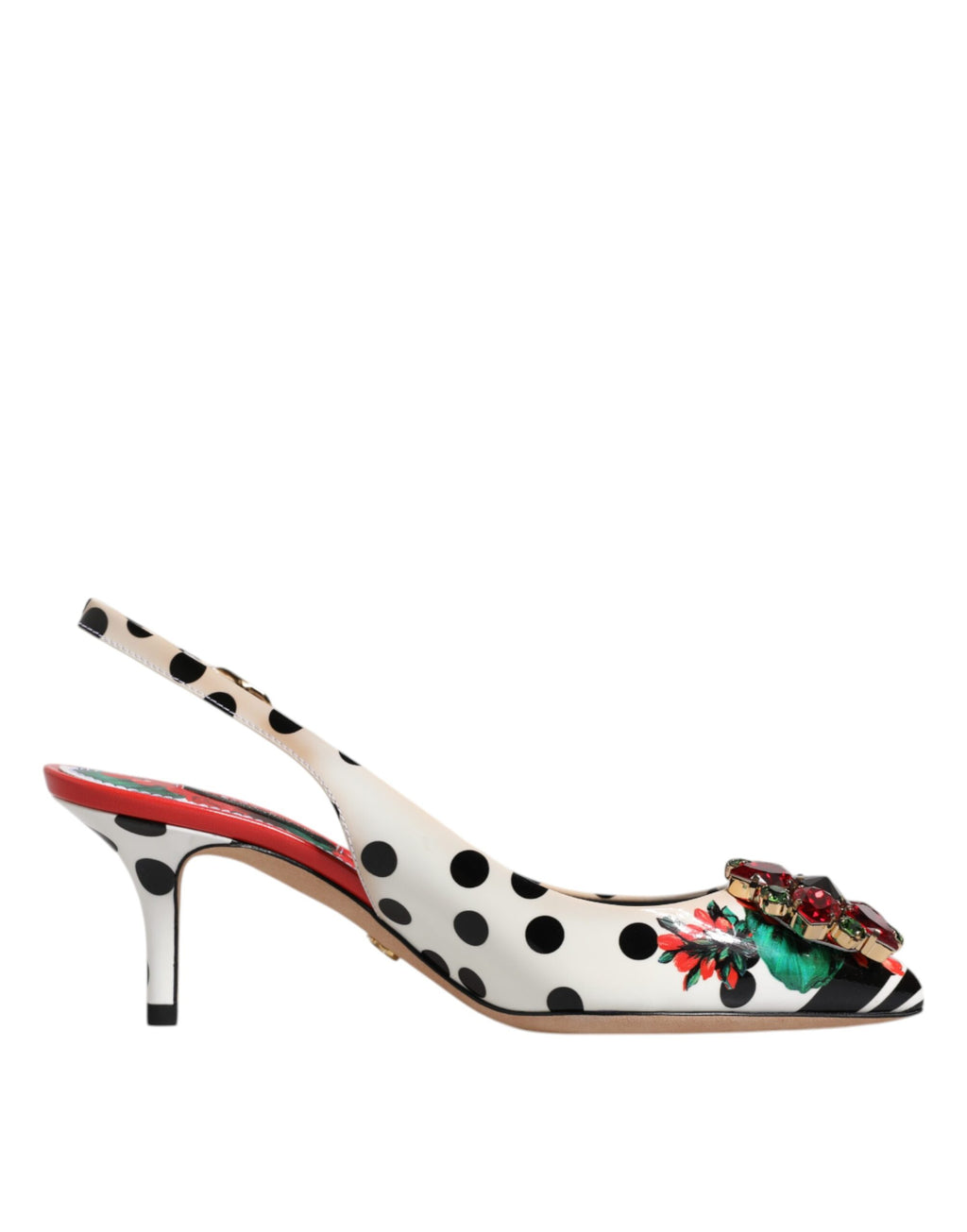 Chaussures à talons Dolce & Gabbana en cuir multicolore avec cristaux, sandales à talons élégantes et sangle arrière.