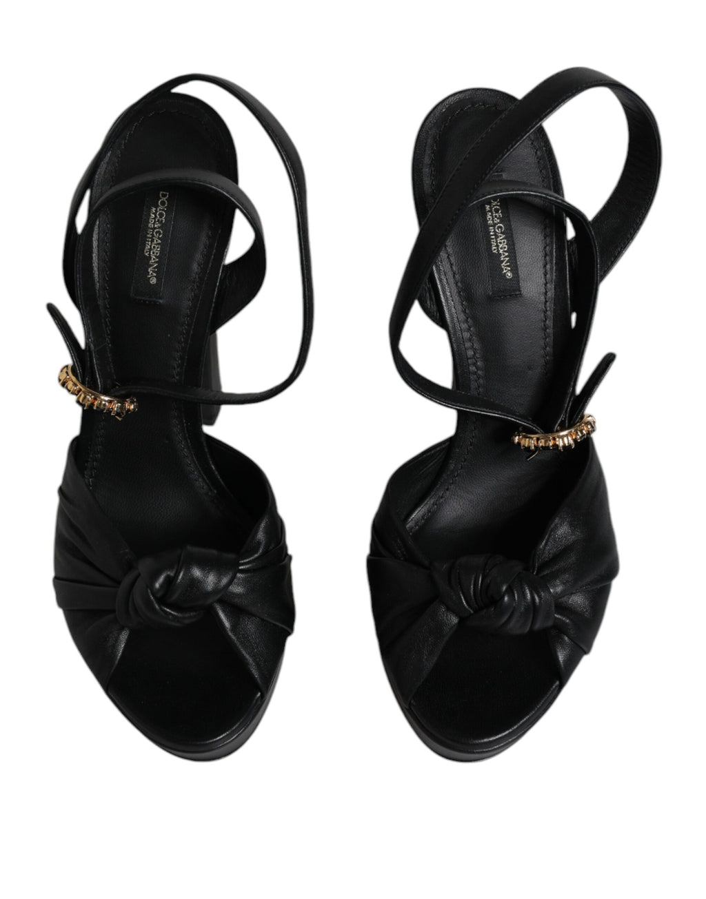 Sandales à talons plateforme en cuir noir de Dolce & Gabbana, chaussures élégantes avec semelle épaisse et design sophistiqué.