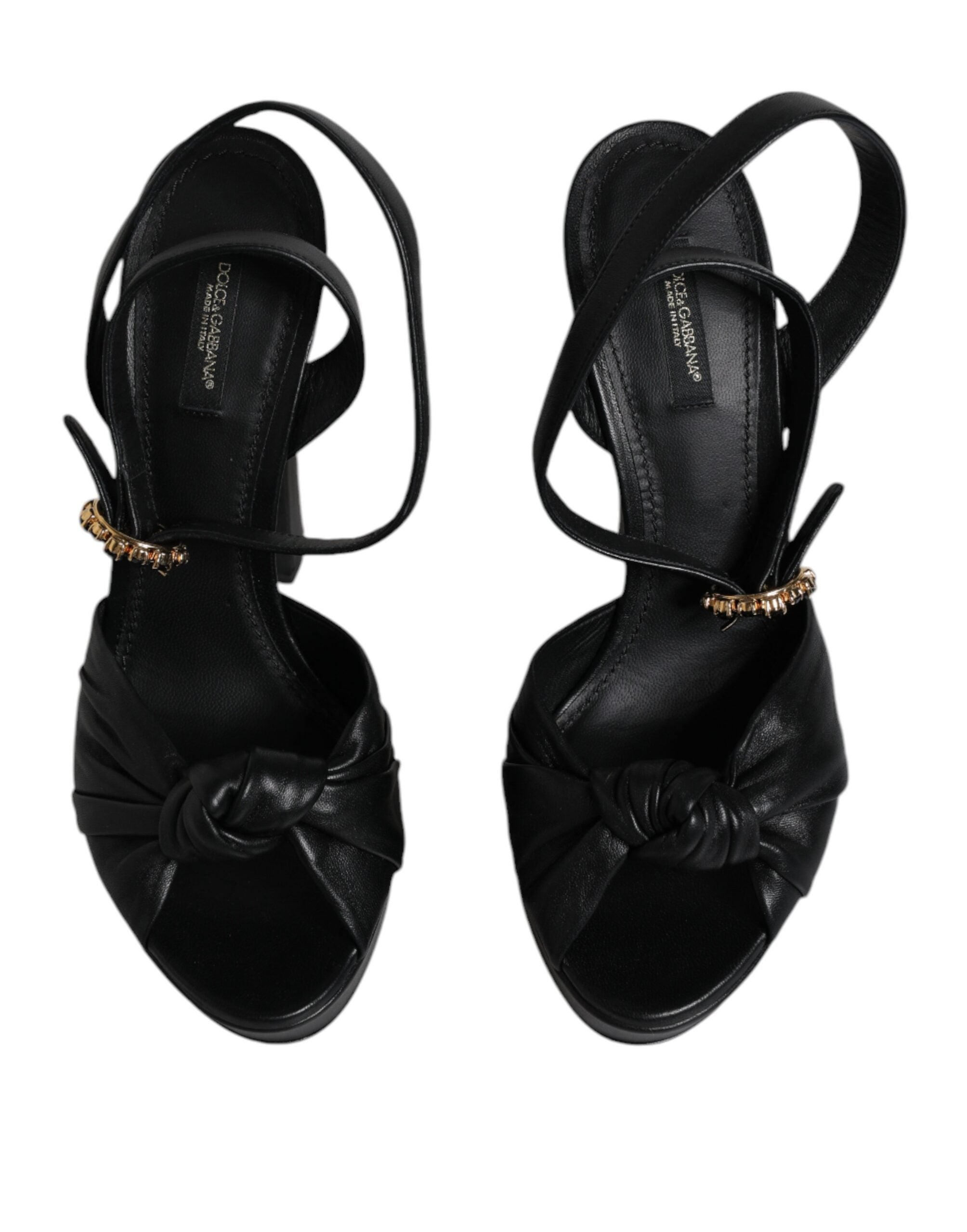 Sandales à talons plateforme en cuir noir de Dolce & Gabbana, chaussures élégantes avec semelle épaisse et design sophistiqué.