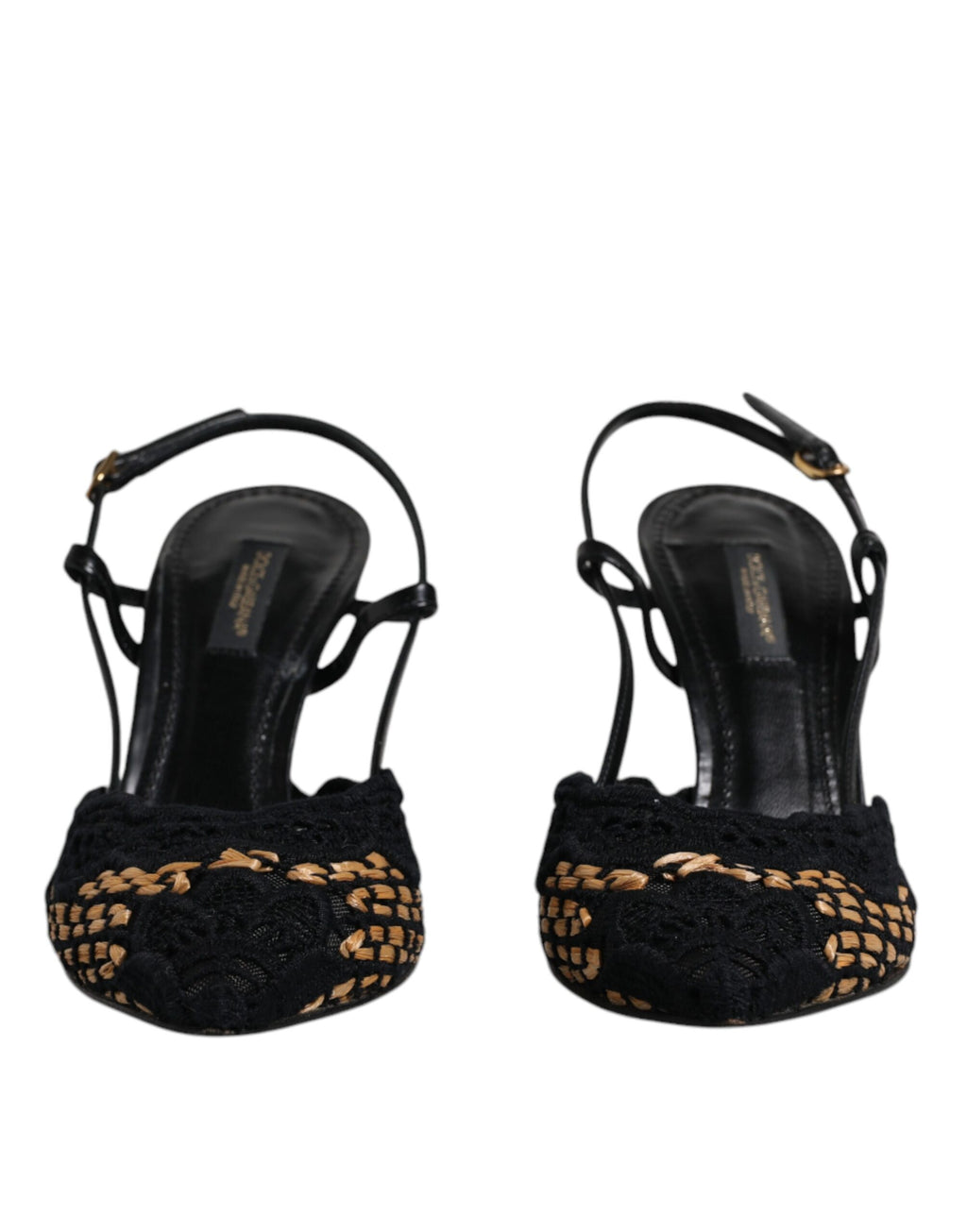 Chaussures à talons hauts Dolce & Gabbana en dentelle noire et marron, modèle slingback élégants.