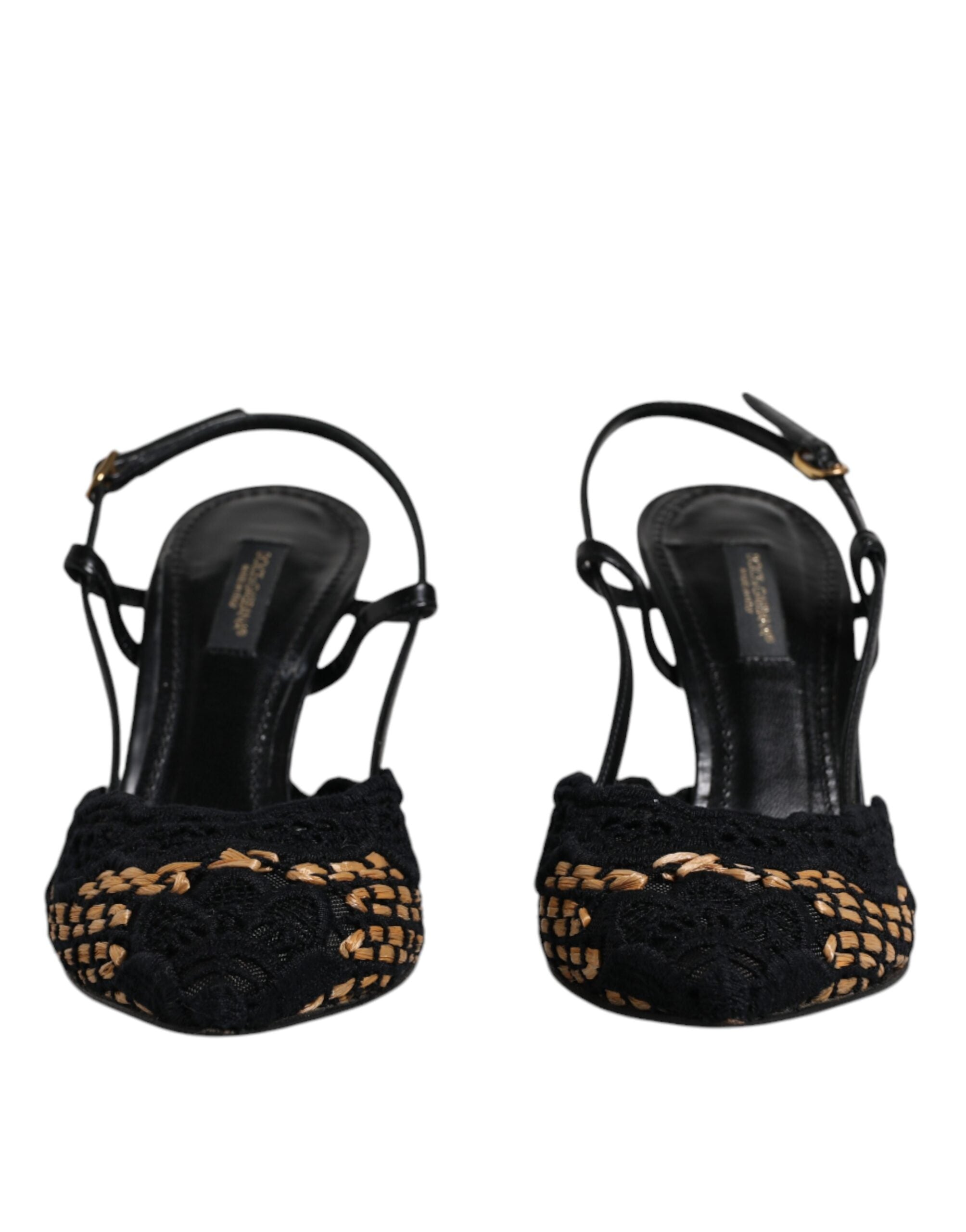 Chaussures à talons hauts Dolce & Gabbana en dentelle noire et marron, modèle slingback élégants.