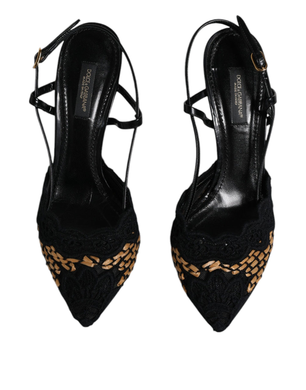 Escarpins Dolce & Gabbana noirs et marrons avec lacets et talons hauts, style slingback, en cuir élégant.