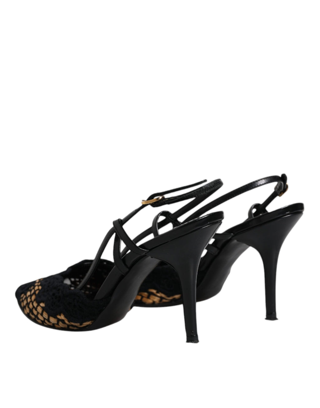 Chaussures à talons haut en dentelle noire et brun Dolce & Gabbana, escarpins à bride arrière élégants.