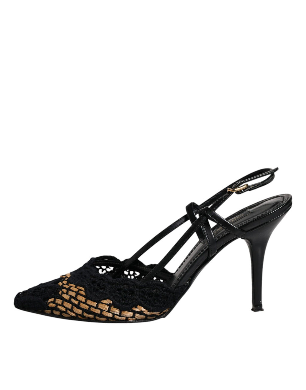 Chaussures à talons hauts Dolce & Gabbana en dentelle noire et marron, avec bride arrière, élégantes et sophistiquées.