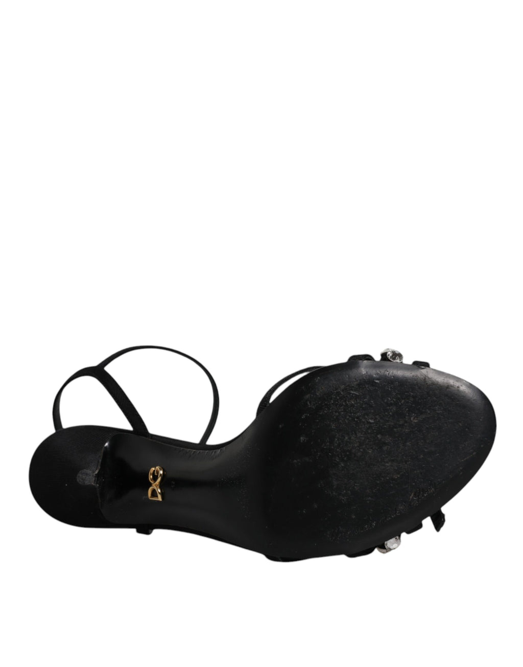 Sandales à talons en cuir noir avec cristaux de Dolce & Gabbana, chaussures élégantes pour femmes.