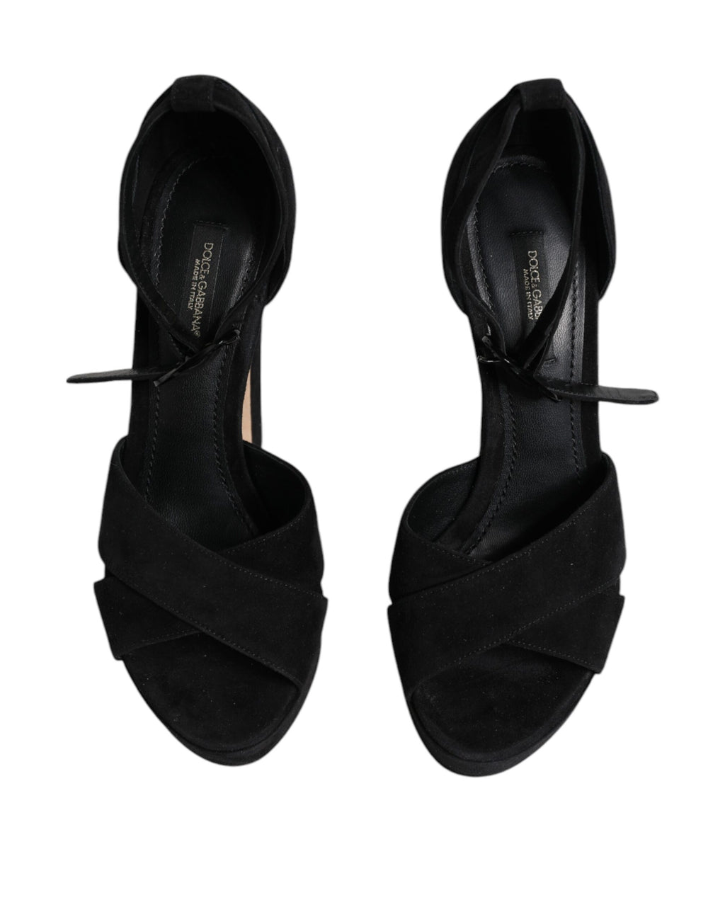 Sandales à talons plateforme en cuir noir de Dolce & Gabbana, chaussures élégantes avec talons hauts et détails sophistiqués.