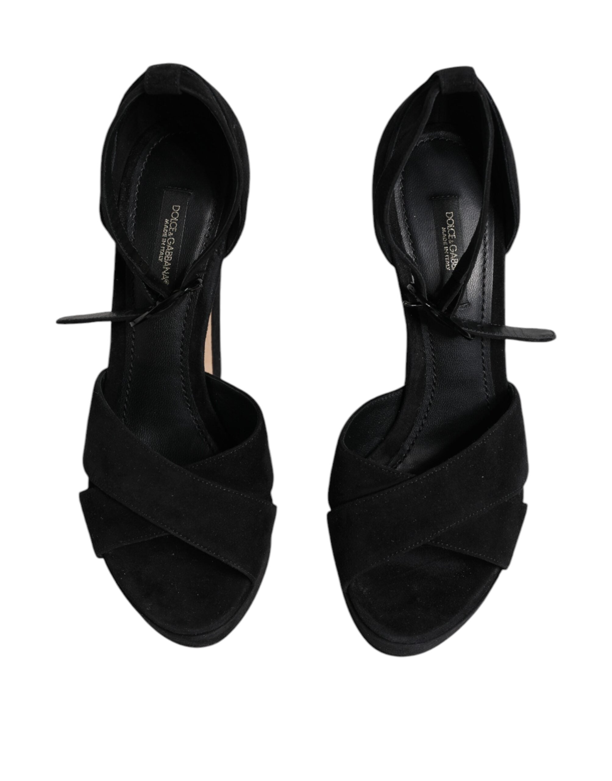 Sandales à talons plateforme en cuir noir de Dolce & Gabbana, chaussures élégantes avec talons hauts et détails sophistiqués.