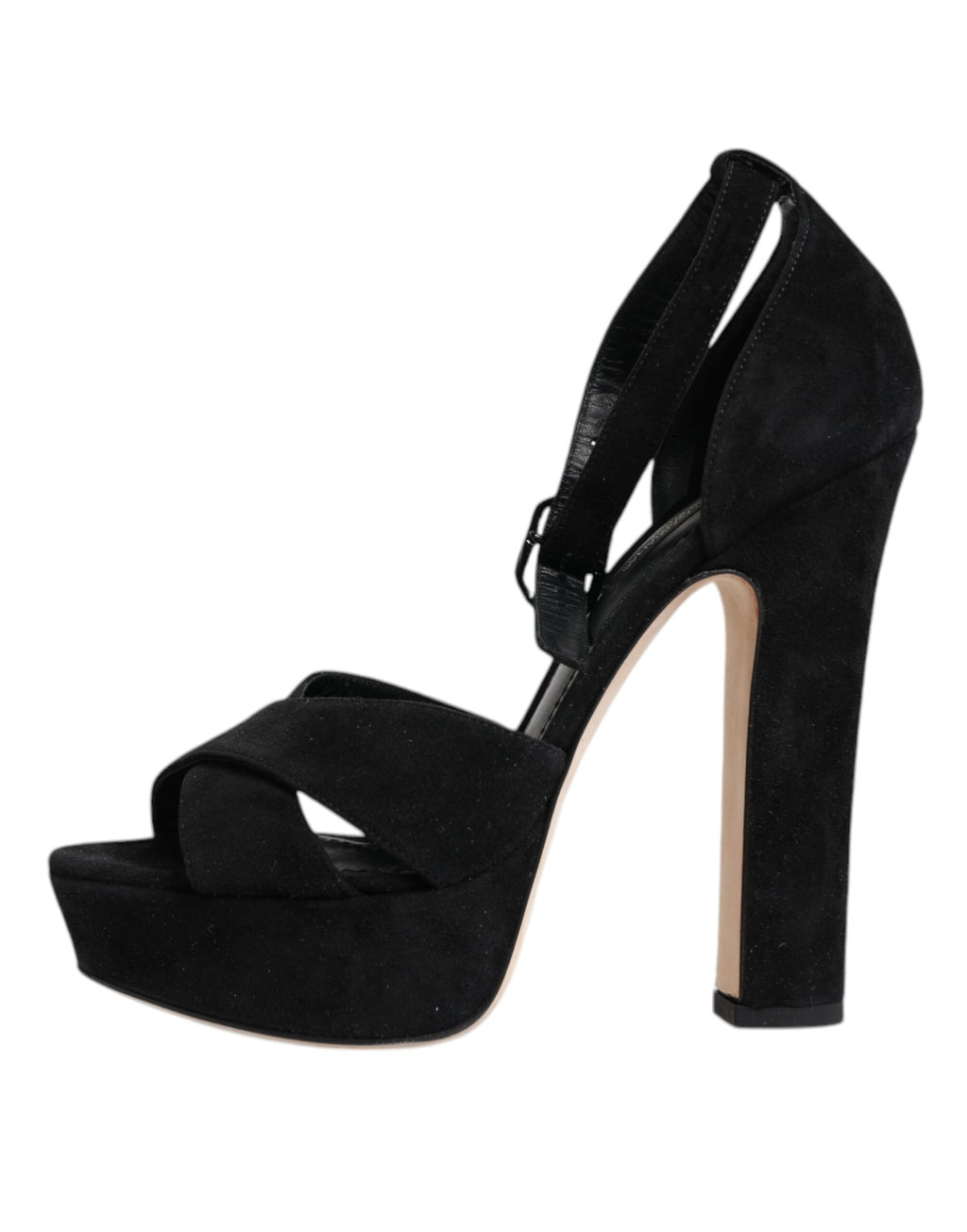 Sandales à talons en cuir noir Dolce & Gabbana, plateforme élégante et confortable, vues de face.