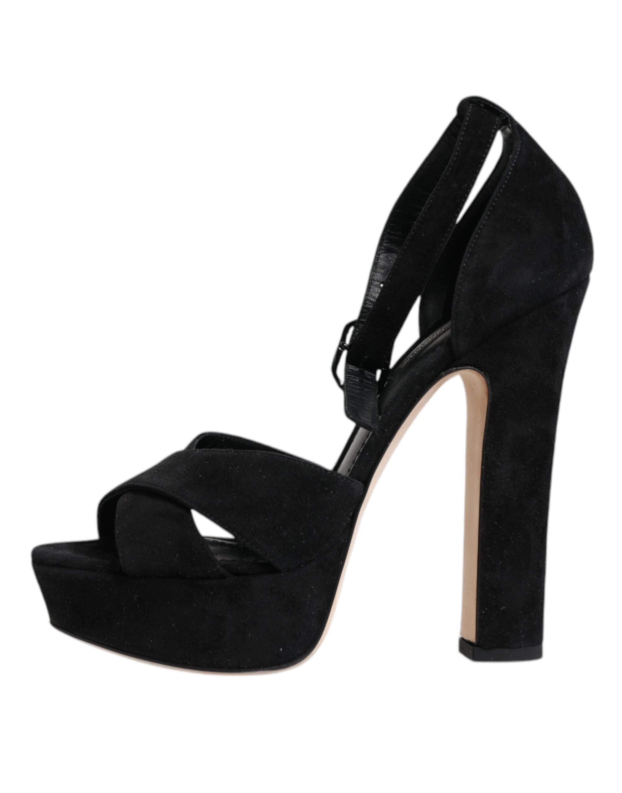 Sandales à talons en cuir noir Dolce & Gabbana, plateforme élégante et confortable, vues de face.