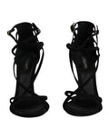 Chaussures à talons noires en daim de Dolce & Gabbana avec bride à la cheville, sandales élégantes pour femmes.