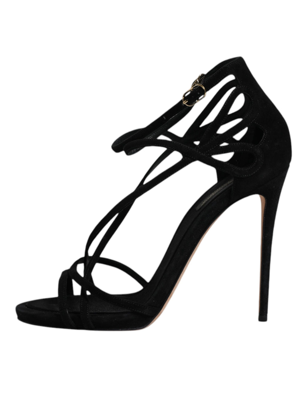Sandales à talons en daim noir Dolce & Gabbana avec bride à la cheville, élégantes et sophistiquées.