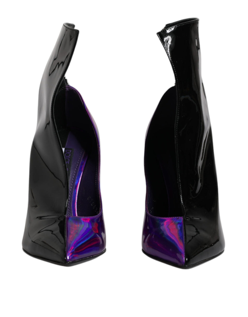 Chaussures à talons pointus Dolce & Gabbana, bottines noires et violettes, en cuir, pour femme, visibles en image.