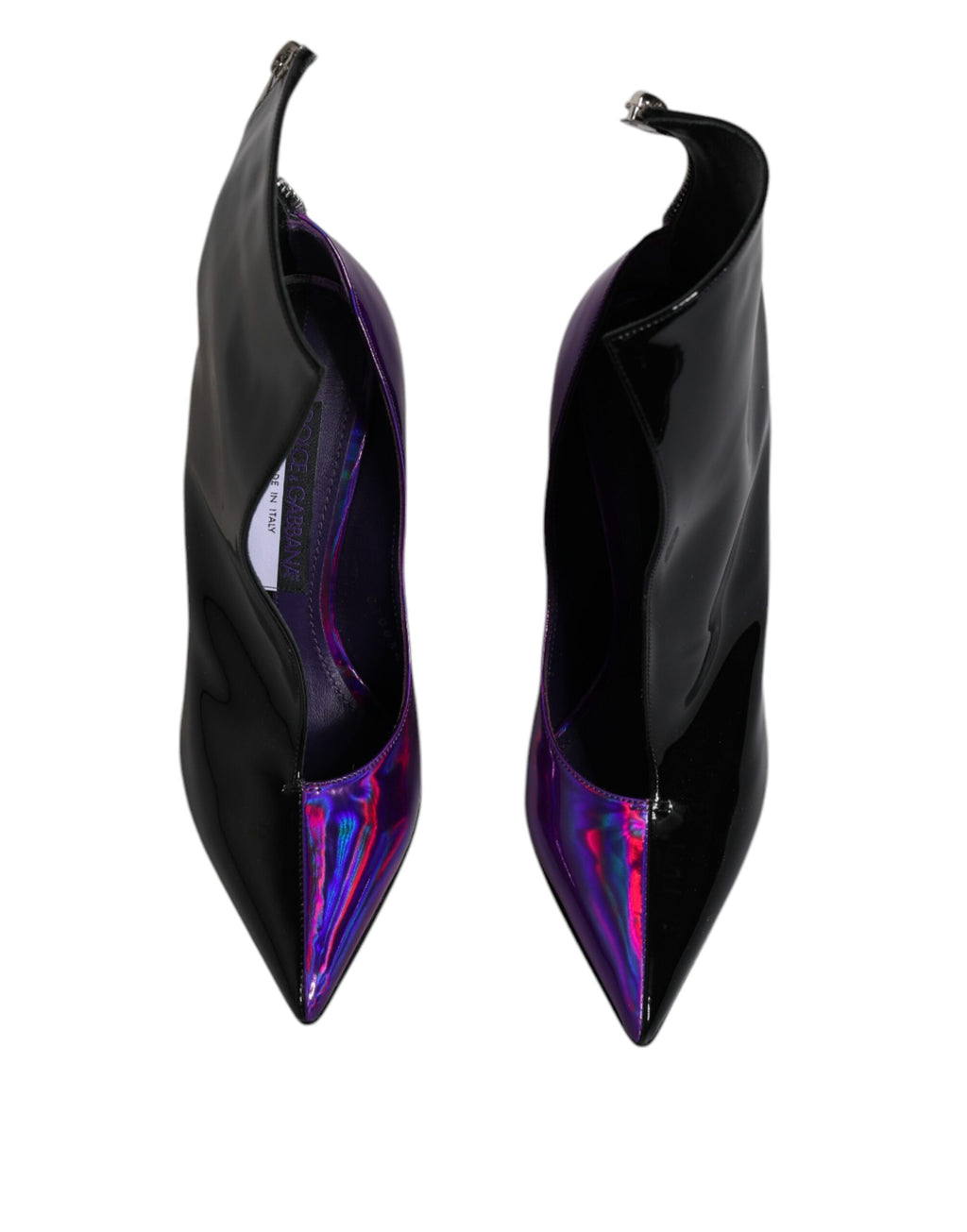 Chaussures Dolce & Gabbana bottines noires et violettes à bout pointu, ankle boots élégantes en cuir.