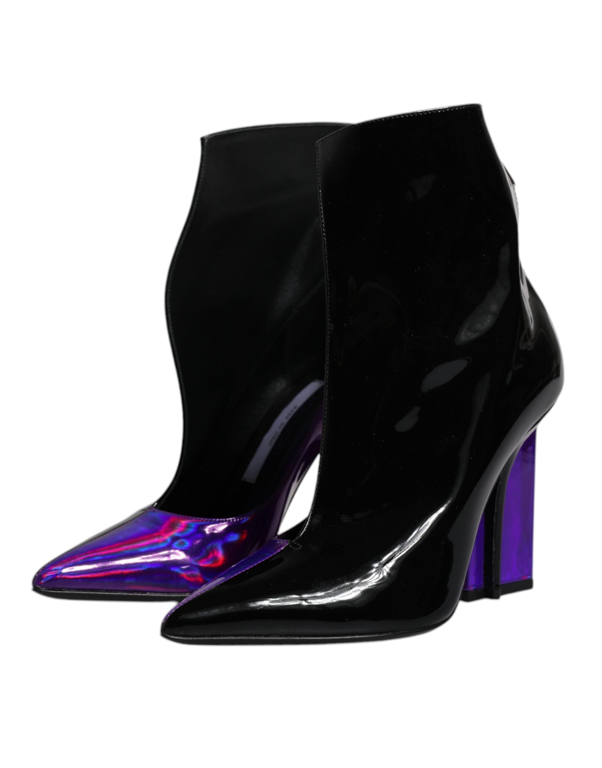 Bottes à talon aigu bout pointu Dolce & Gabbana en violet et noir, bottines élégantes pour femme.
