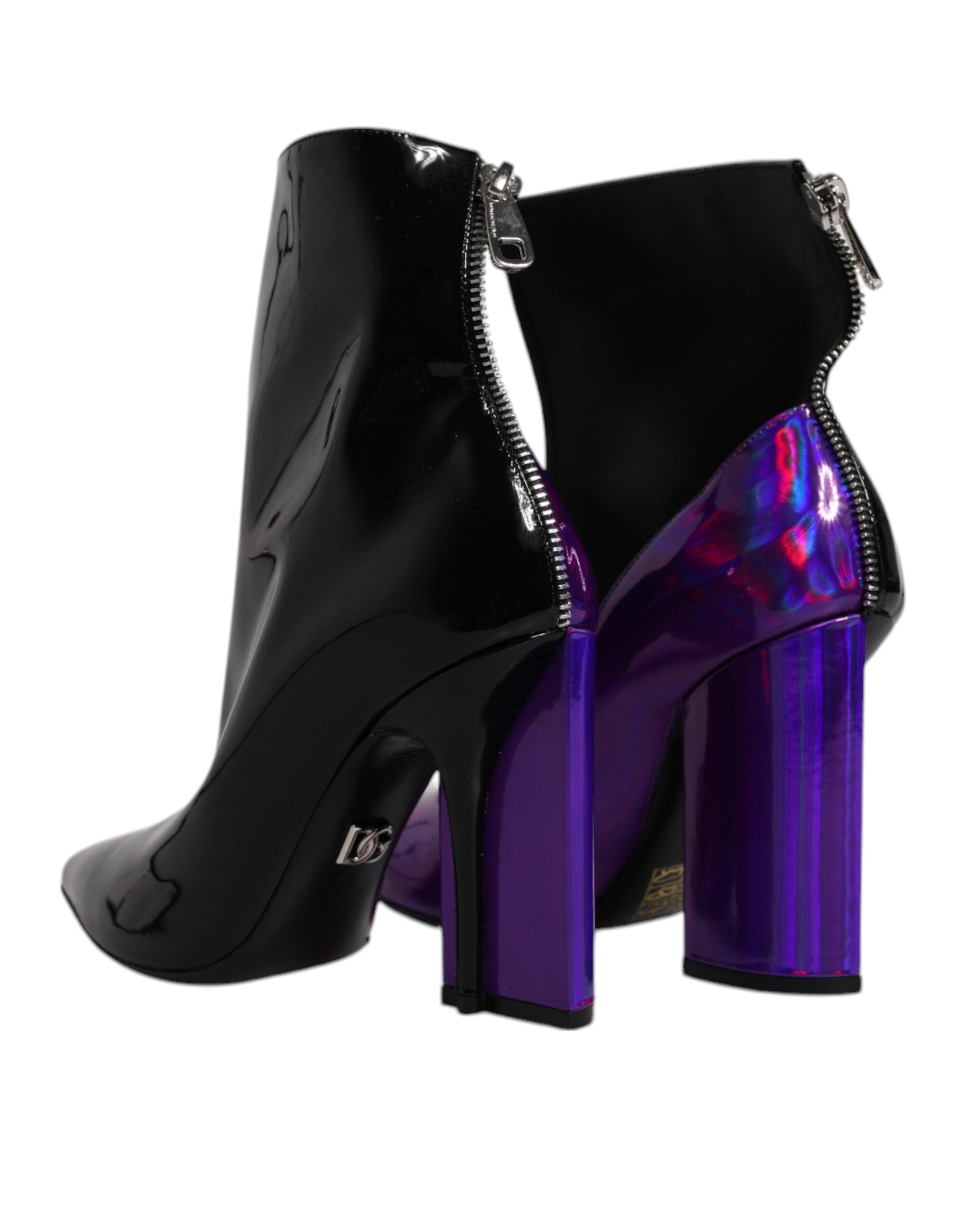 Chaussures bottines à pointes Dolce & Gabbana violettes et noires, style élégant pour la cheville.