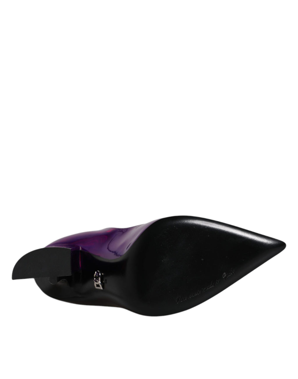 Chaussures bottines pointues Dolce & Gabbana violettes et noires pour la cheville, en cuir avec détails élégants.