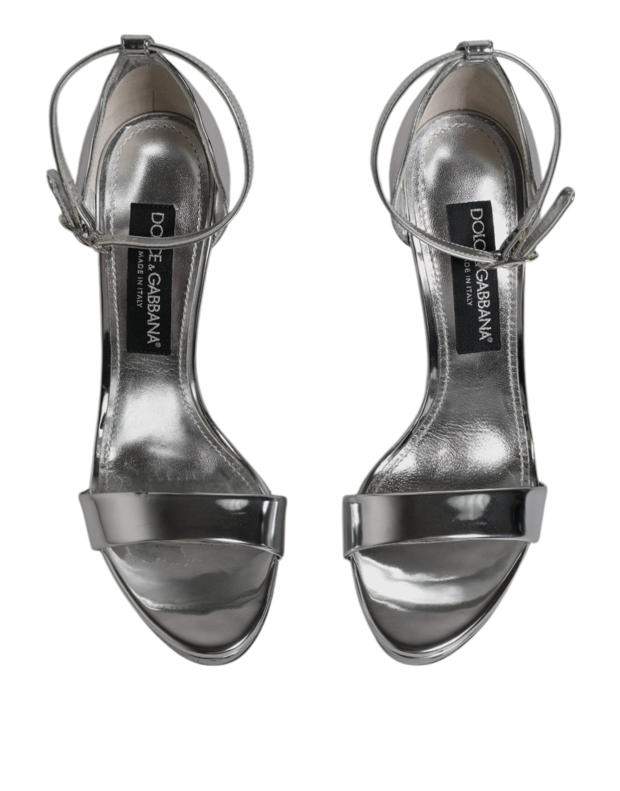 Chaussures à talons argentés Dolce & Gabbana KEIRA, sandales à bride à la cheville, élégantes et sophistiquées.