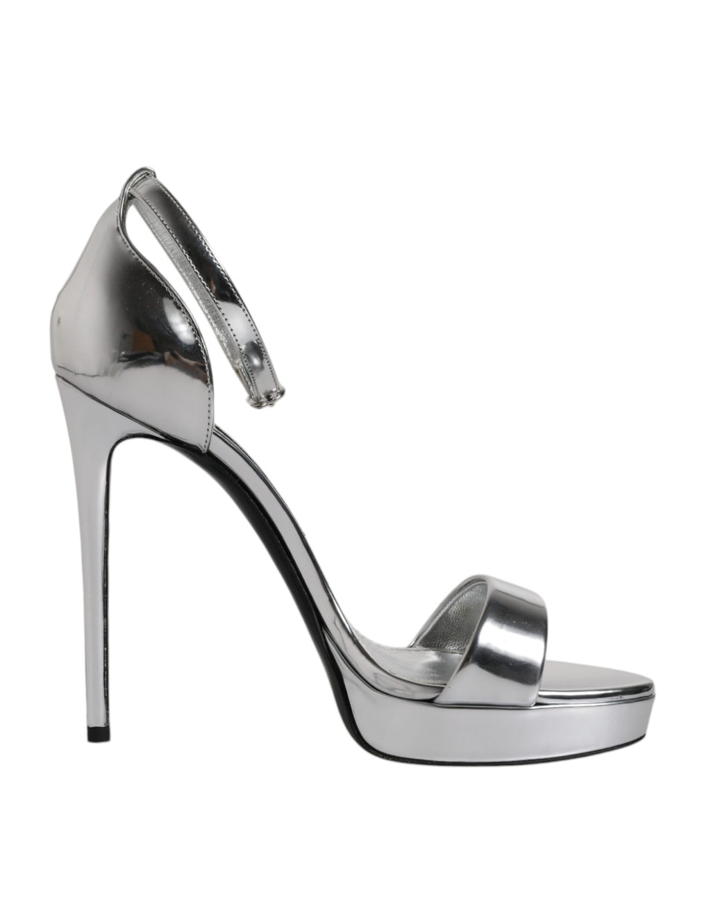 Sandales à talons en argent Dolce & Gabbana KEIRA avec bride à la cheville et design élégant, vues de côté.