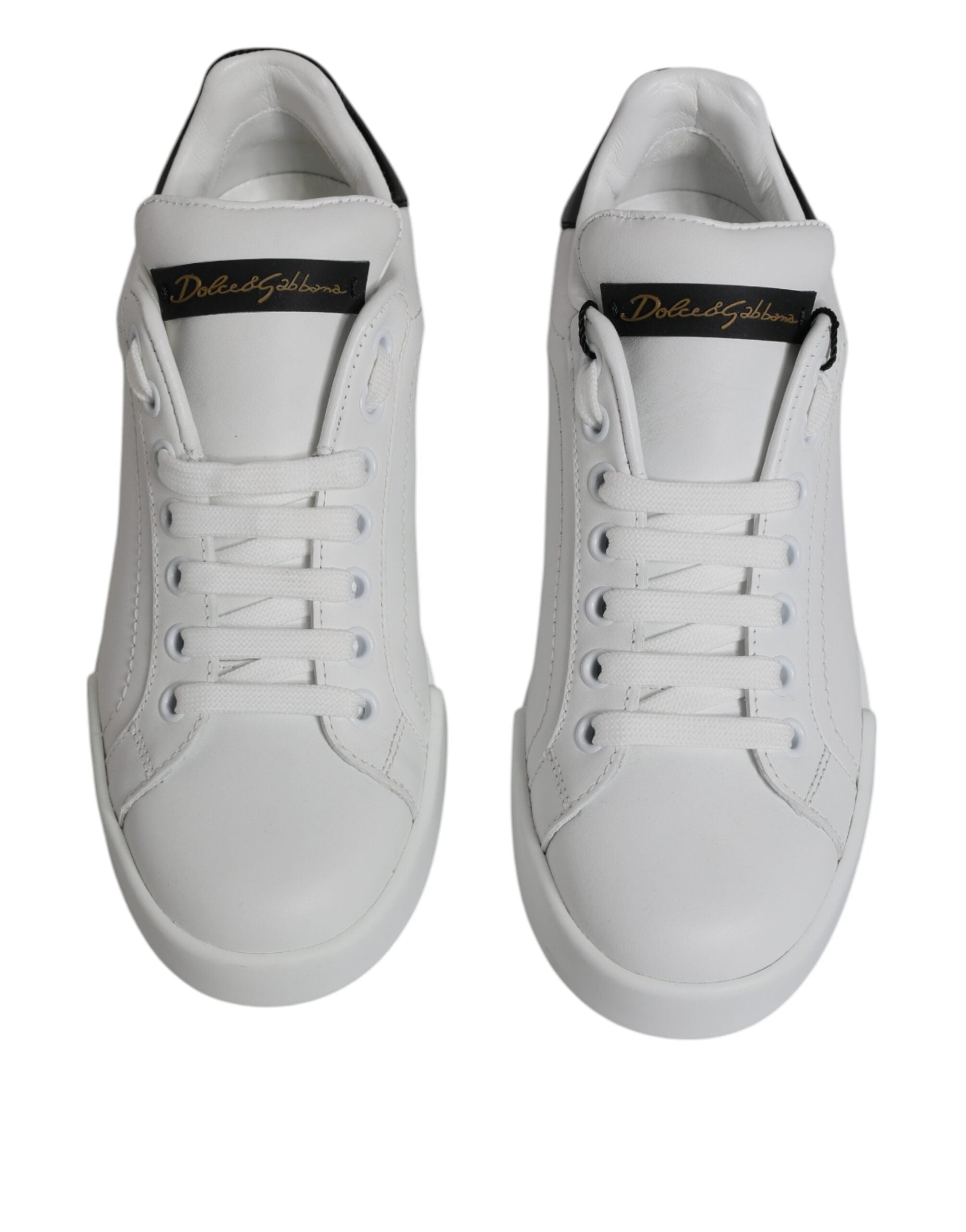 Chaussures sneakers basses en cuir blanc Dolce & Gabbana, style classique et élégant pour homme.