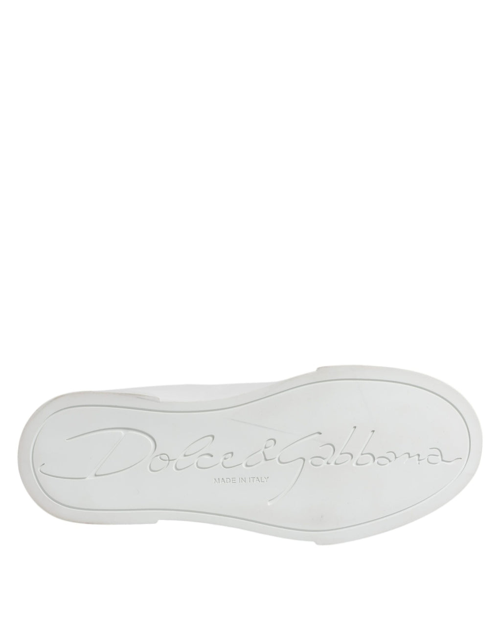 Chaussures sneakers basses en cuir blanc Dolce & Gabbana, style classique et moderne, visibles en détail dans l'image.