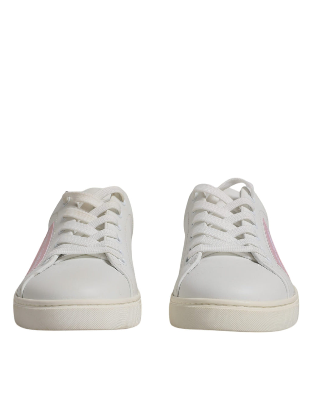 Chaussures sneakers blanches en cuir de veau classique Dolce & Gabbana, vue de face.