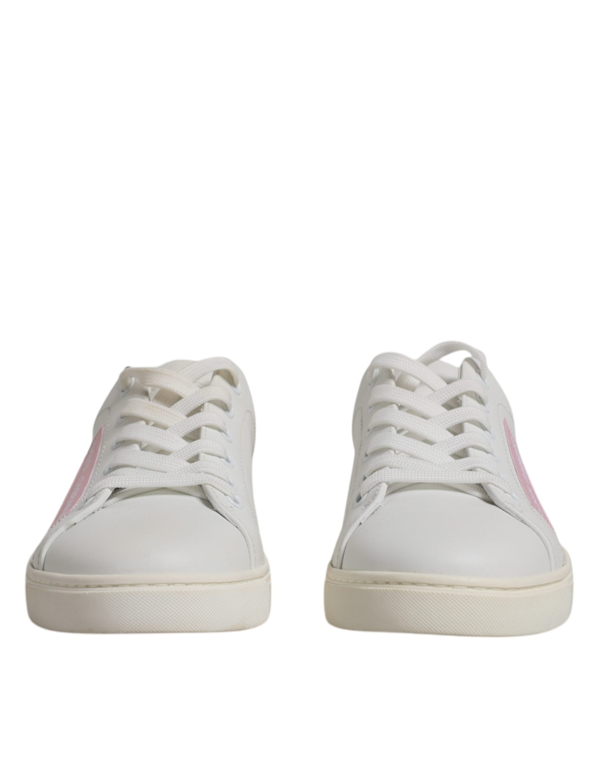Chaussures sneakers blanches en cuir de veau classique Dolce & Gabbana, vue de face.