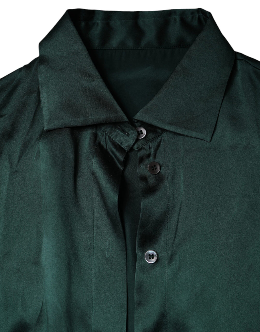 Blouse en soie vert foncé Dolce & Gabbana à manches longues avec boutons, élégante et sophistiquée.