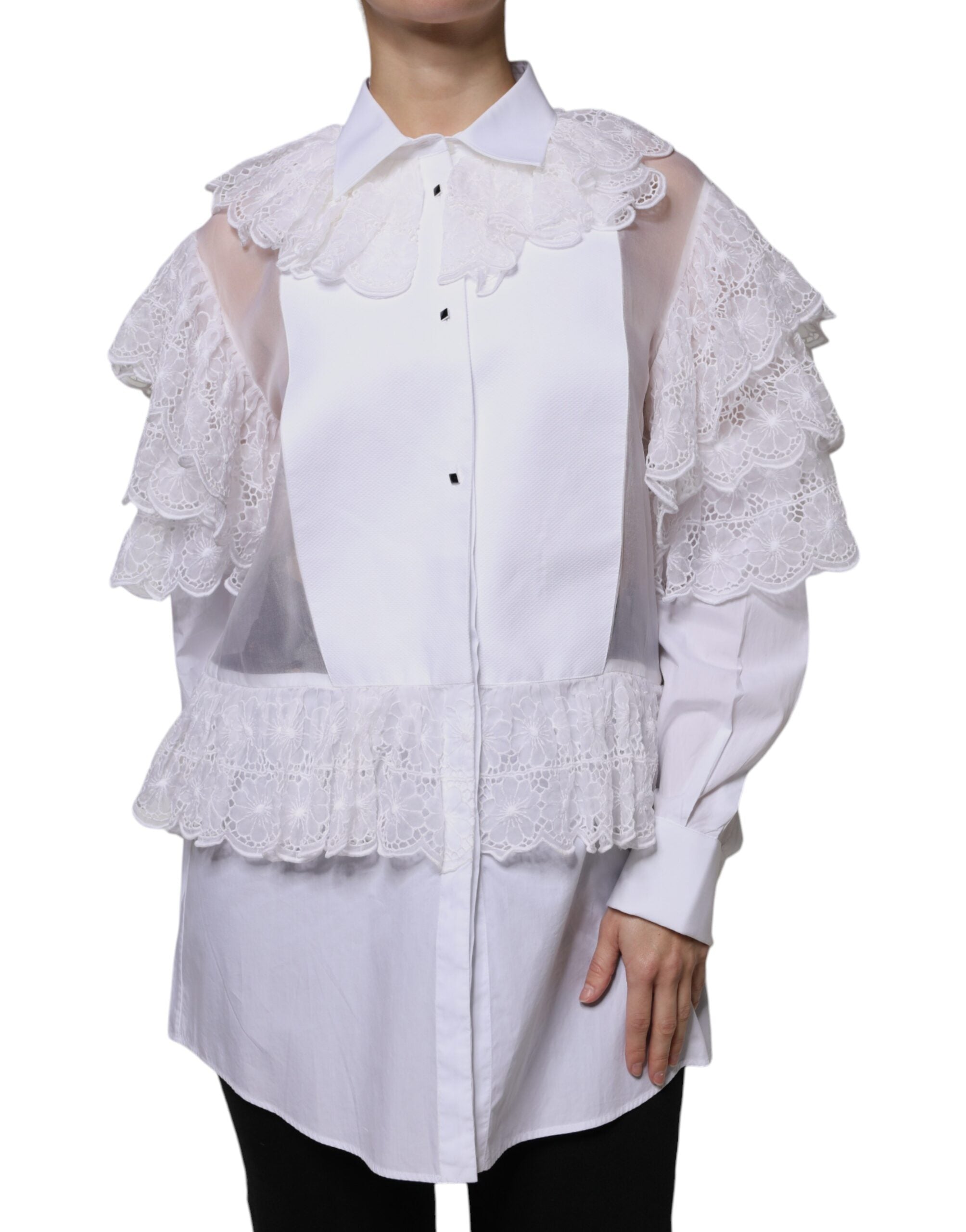Robe chemise blanche en coton popeline de Dolce & Gabbana, manches longues et coupe élégante.