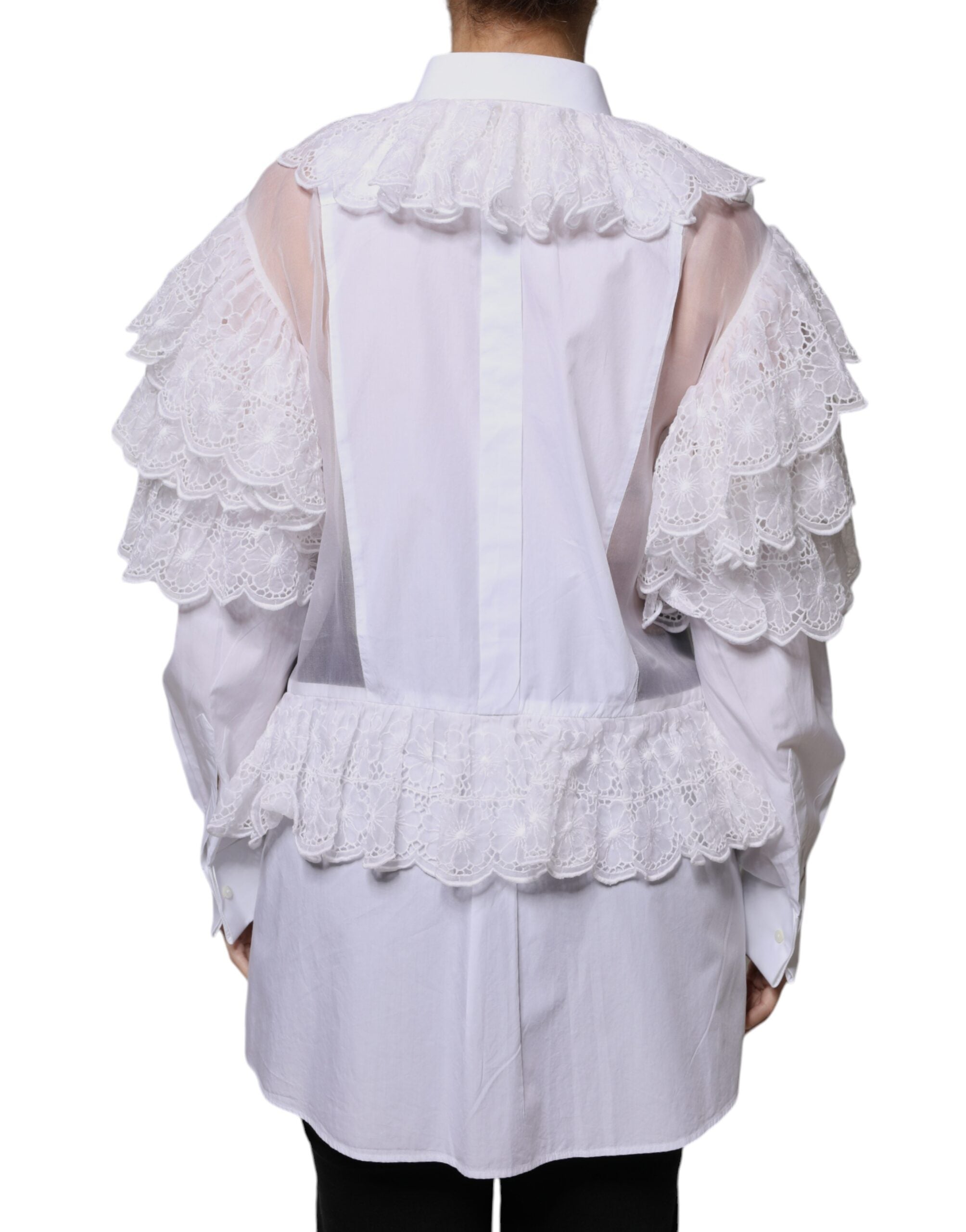 Robe chemisier en coton blanc Dolce & Gabbana, style élégant avec col classique et manches longues, vue de face.