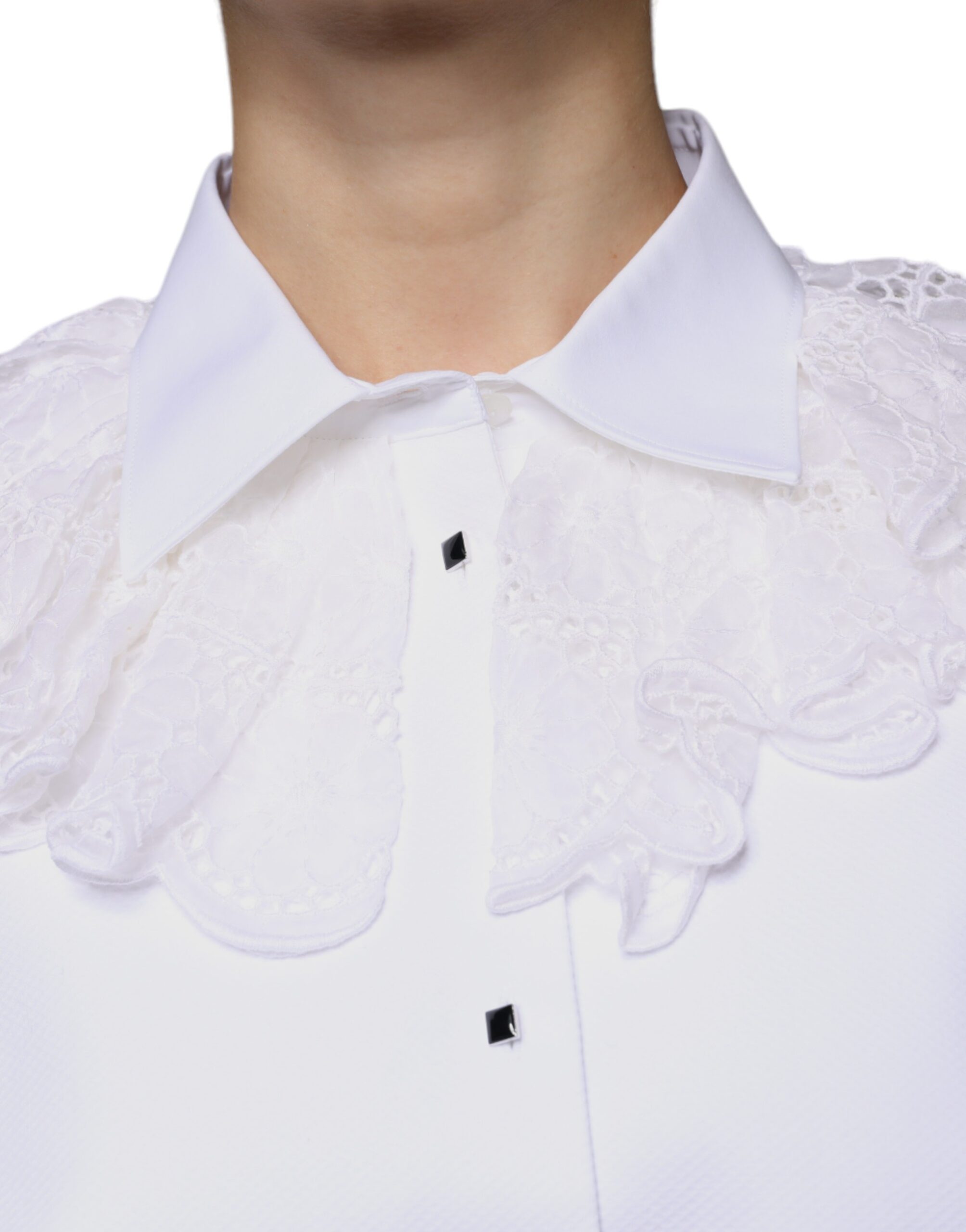 Chemise blanche en coton popeline Dolce & Gabbana, robe ou blouse élégante avec col et manches longues, vue de face.