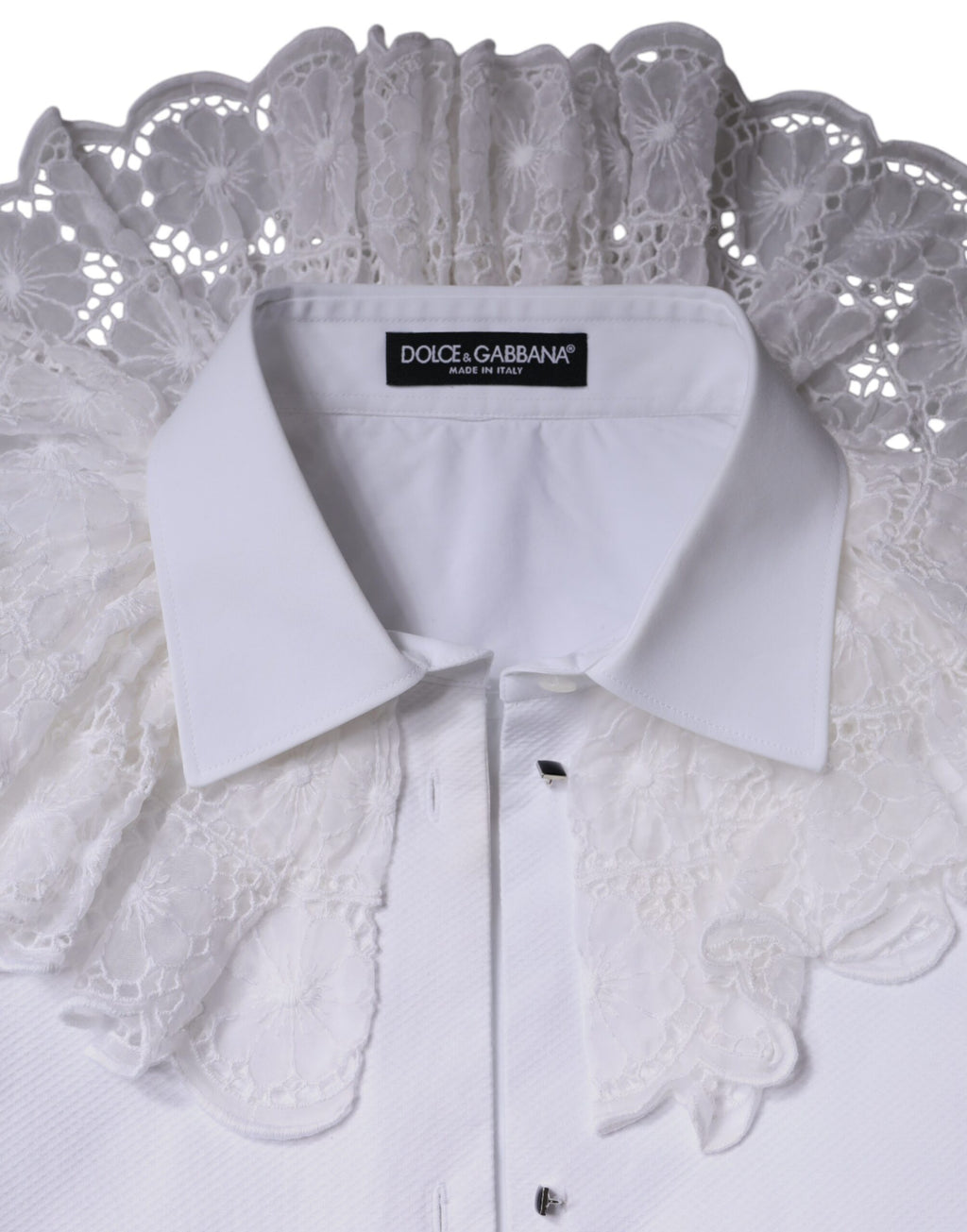 Robe chemise blanche en coton popeline de Dolce & Gabbana, vêtement élégant avec col et manches longues.
