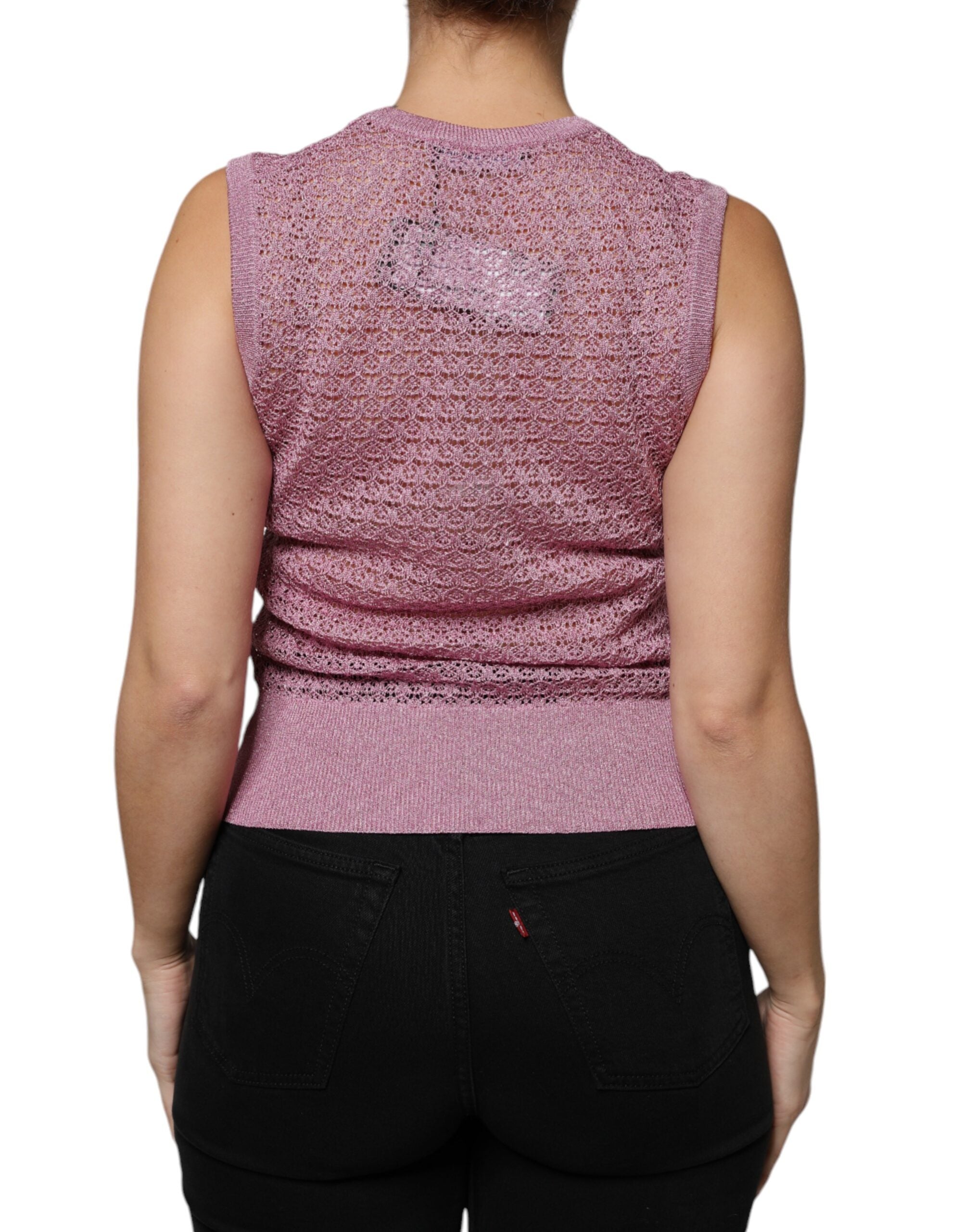 Débardeur sans manches en mesh rose de Dolce & Gabbana, transparent et léger, idéal pour un look élégant et moderne.