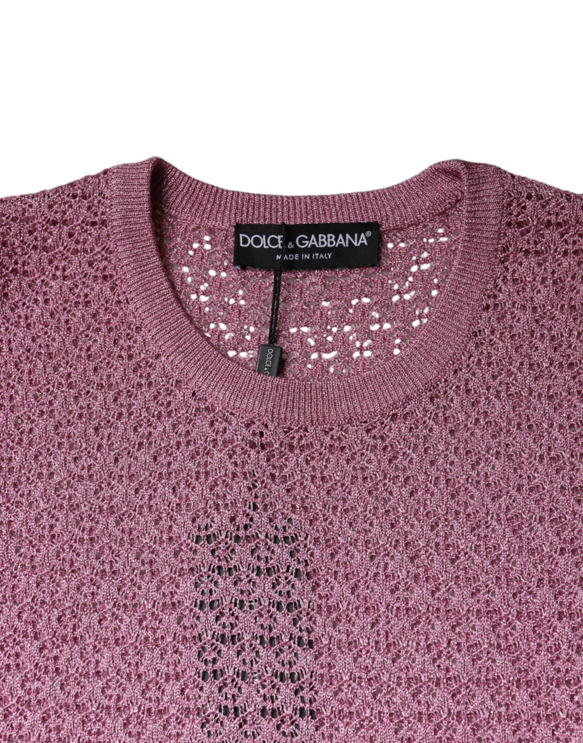 Top sans manches en mesh rose de Dolce & Gabbana, transparent et élégant, idéal pour un look tendance et sophistiqué.