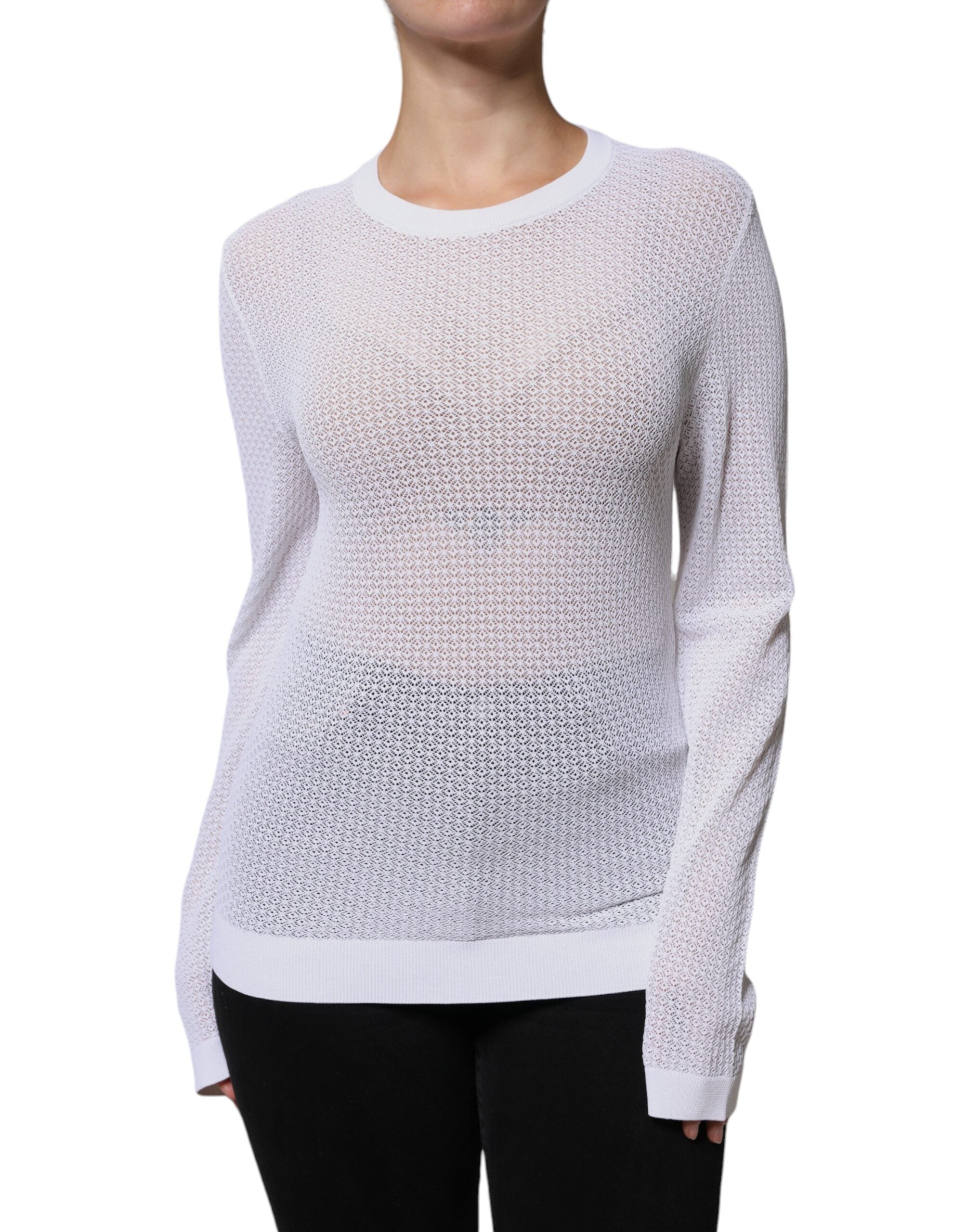 Haut en mesh blanc à manches longues de Dolce & Gabbana, transparent et élégant, pour un style sophistiqué et moderne.