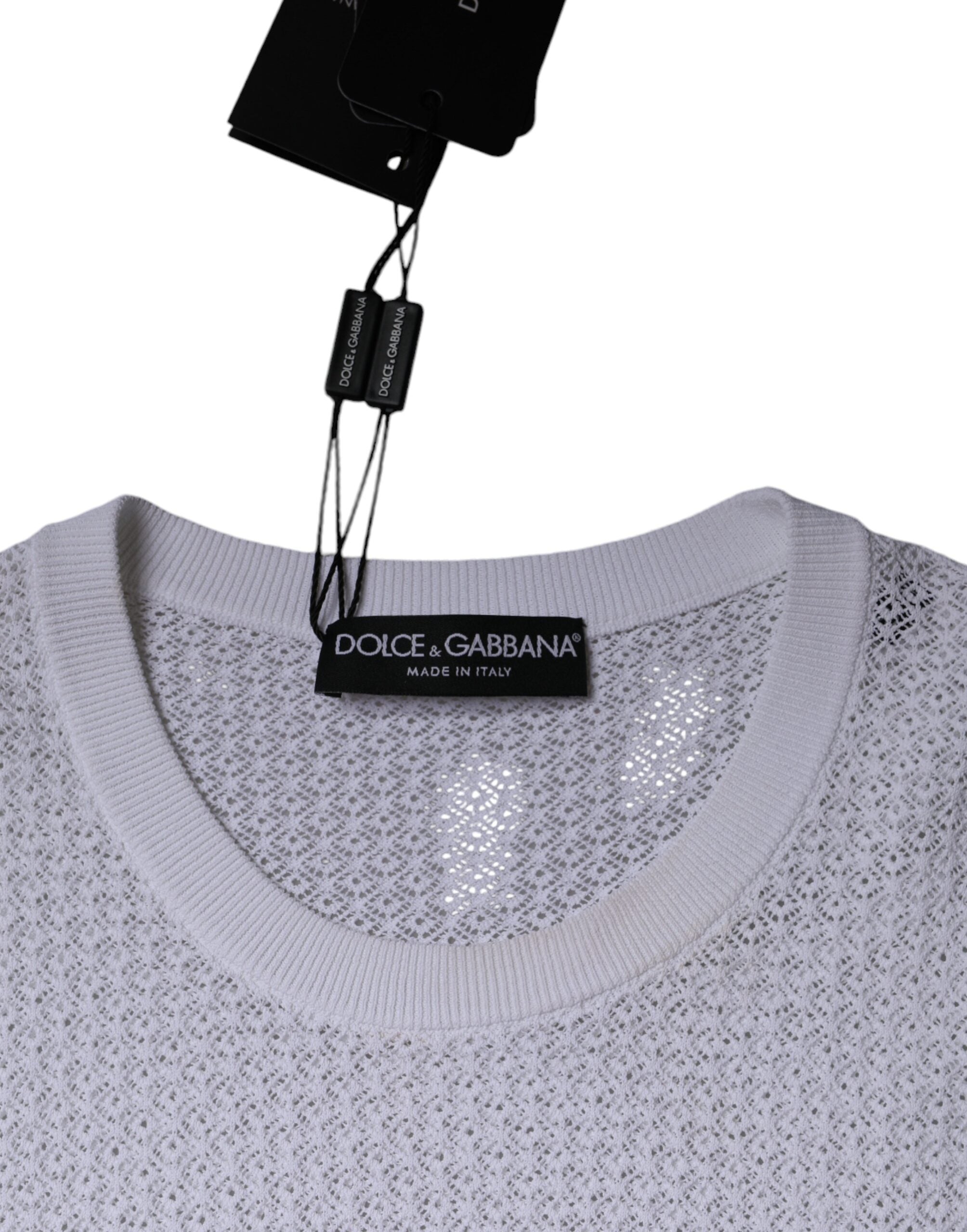 Haut en maille blanche à manches longues transparentes de Dolce & Gabbana, élégant et léger, adapté pour un style sophistiqué.