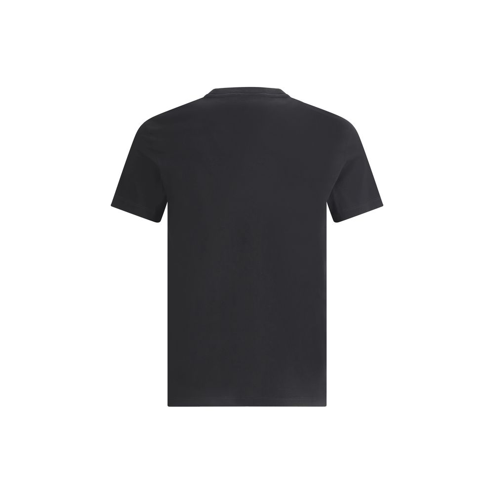 T-shirt noir en coton de la marque Versace, coupe classique avec logo distinctif visible sur le devant.