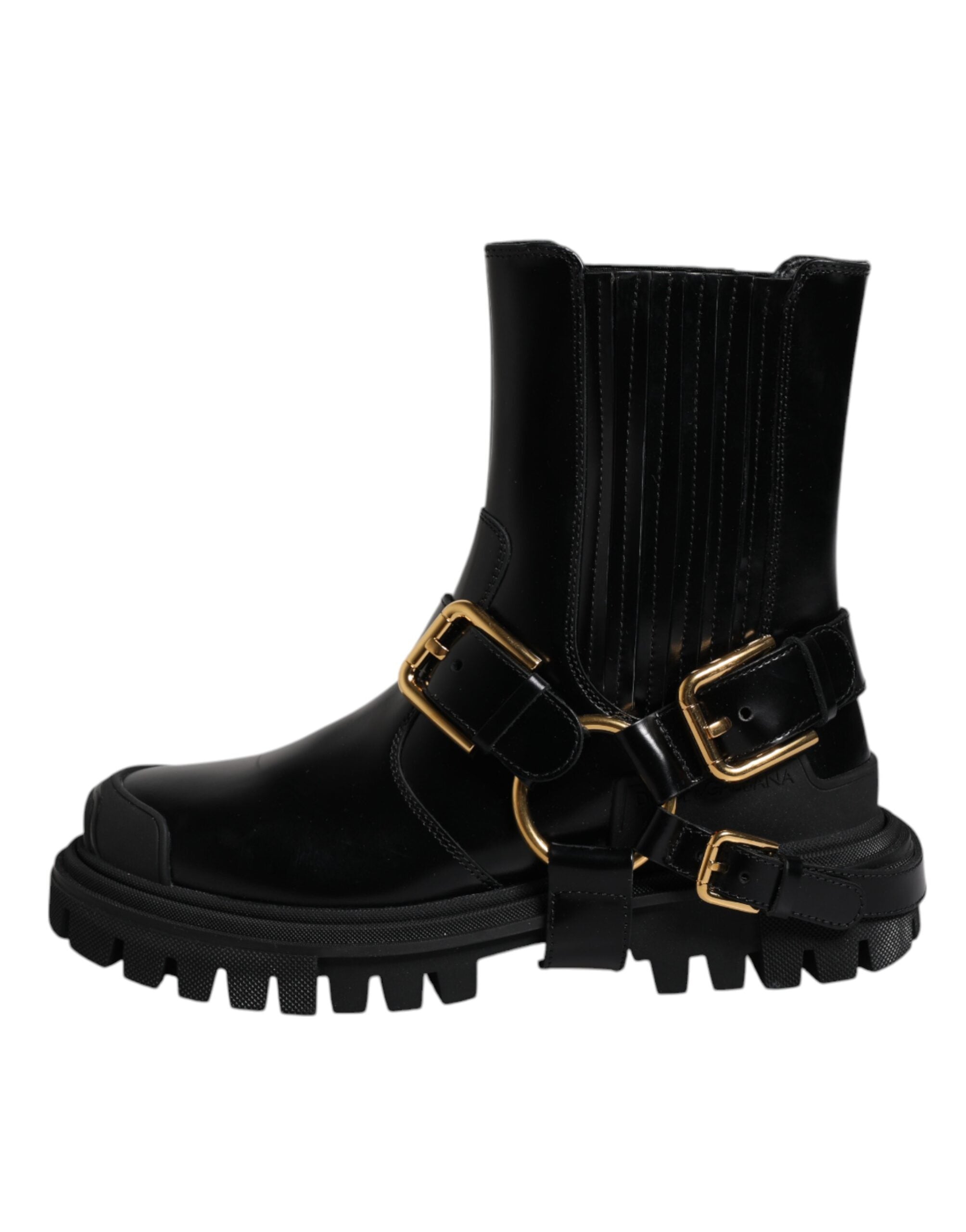 Chaussures de trekking en cuir noir Dolce & Gabbana, bottines slip-on extensibles avec semelle robuste et design moderne.