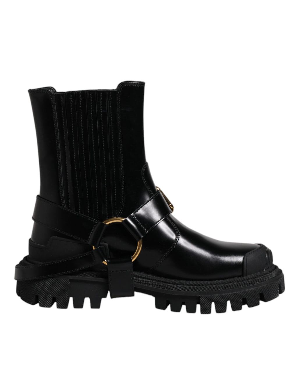 Bottes de trekking en cuir noir Dolce & Gabbana à enfiler, semelle robuste et design élégant pour un style outdoor sophistiqué