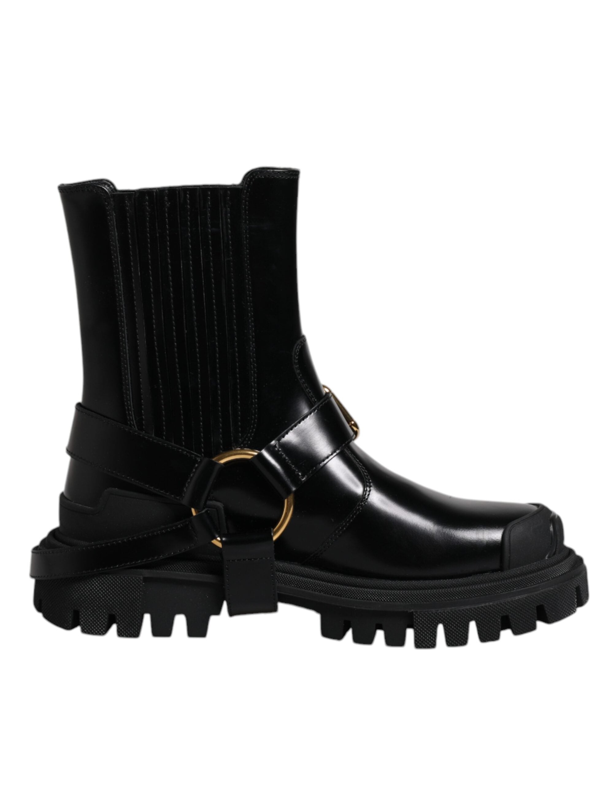 Bottes de trekking en cuir noir Dolce & Gabbana à enfiler, semelle robuste et design élégant pour un style outdoor sophistiqué