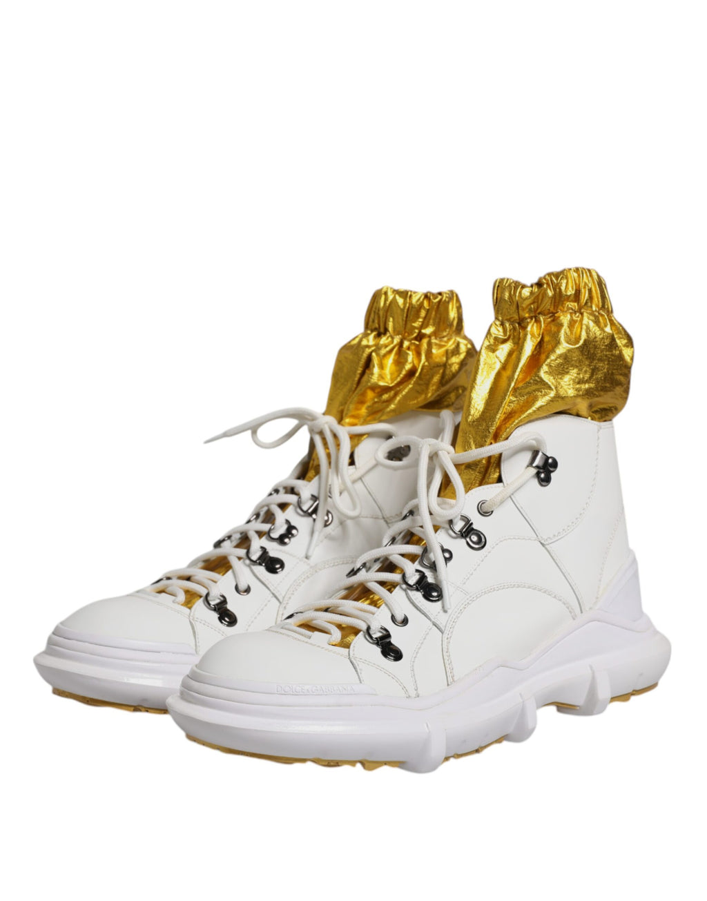 Chaussures sneakers hautes en nylon blanc Dolce & Gabbana Galileo, vue de face avec détails de la semelle et du design élégant