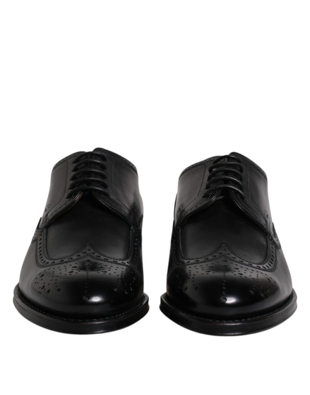 Chaussures Derby Wingtip en cuir noir de Dolce & Gabbana, chaussures formelles élégantes pour homme.
