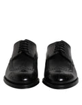 Chaussures Derby Wingtip en cuir noir de Dolce & Gabbana, chaussures formelles élégantes pour homme.