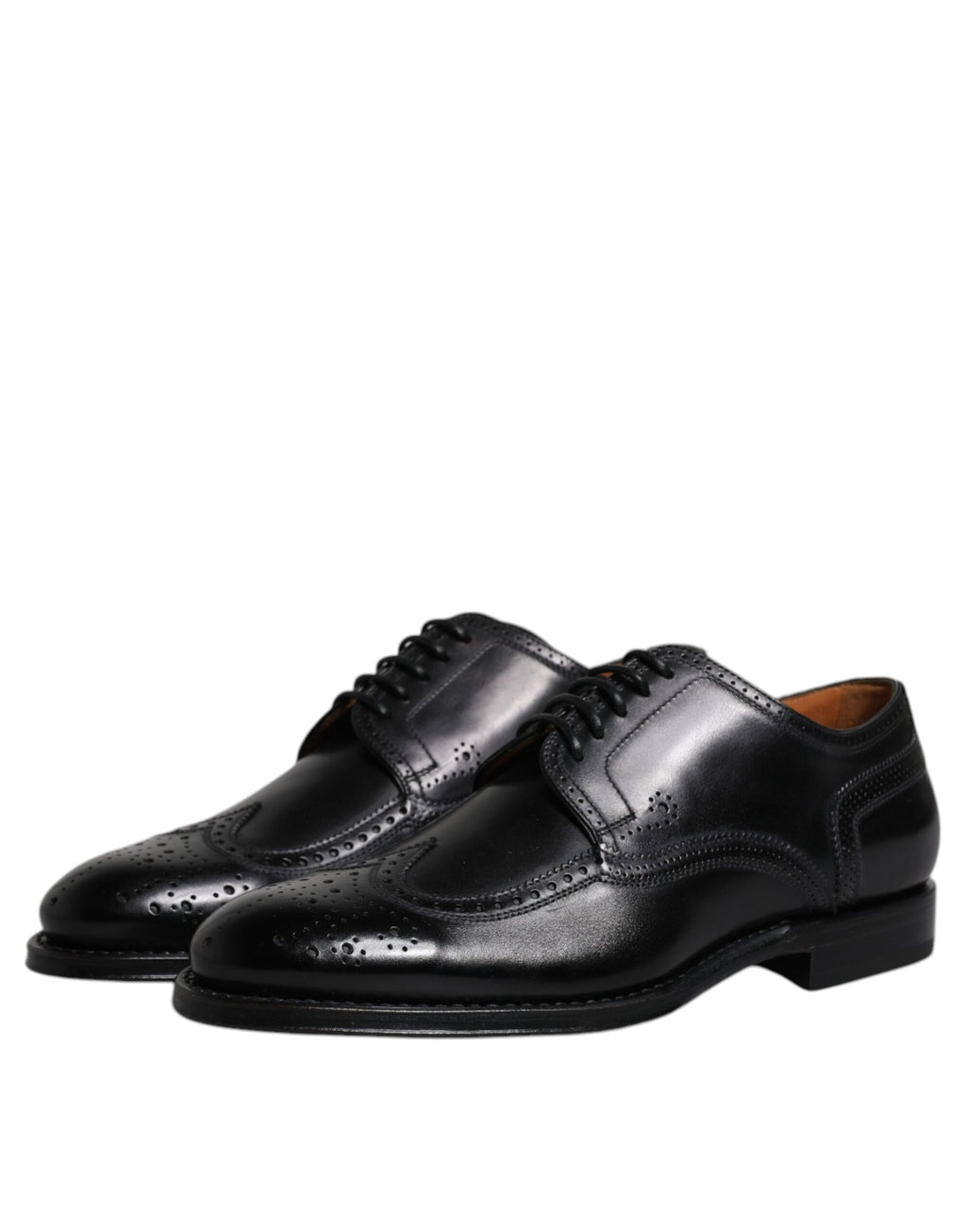 Chaussures Derby Wingtip en cuir noir de Dolce & Gabbana, chaussures formelles élégantes pour homme.