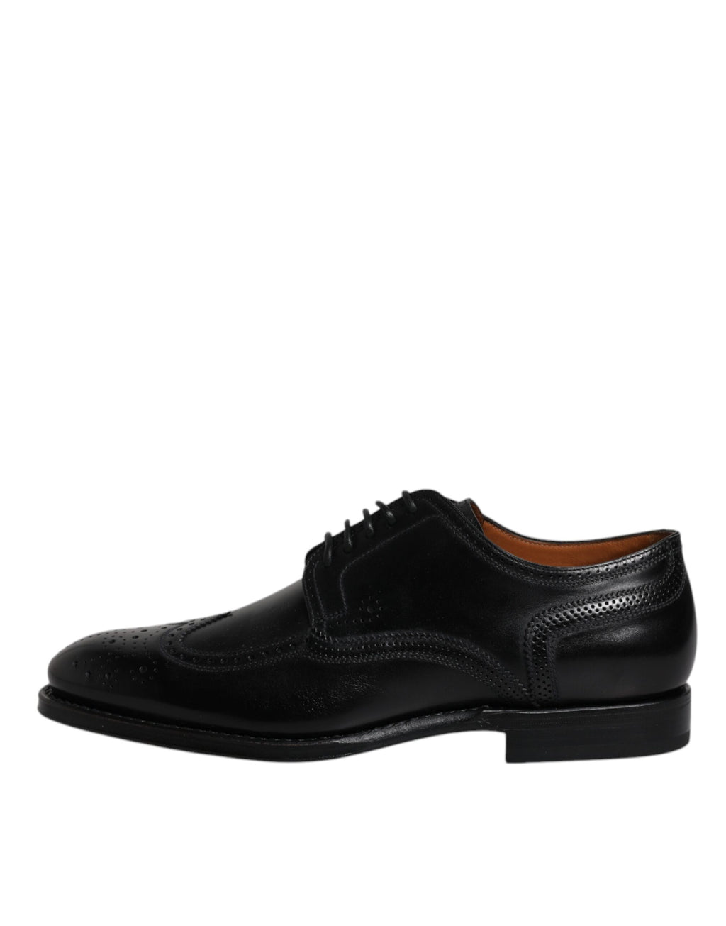 Chaussures derby wingtip en cuir noir de Dolce & Gabbana, chaussures formelles élégantes pour homme.