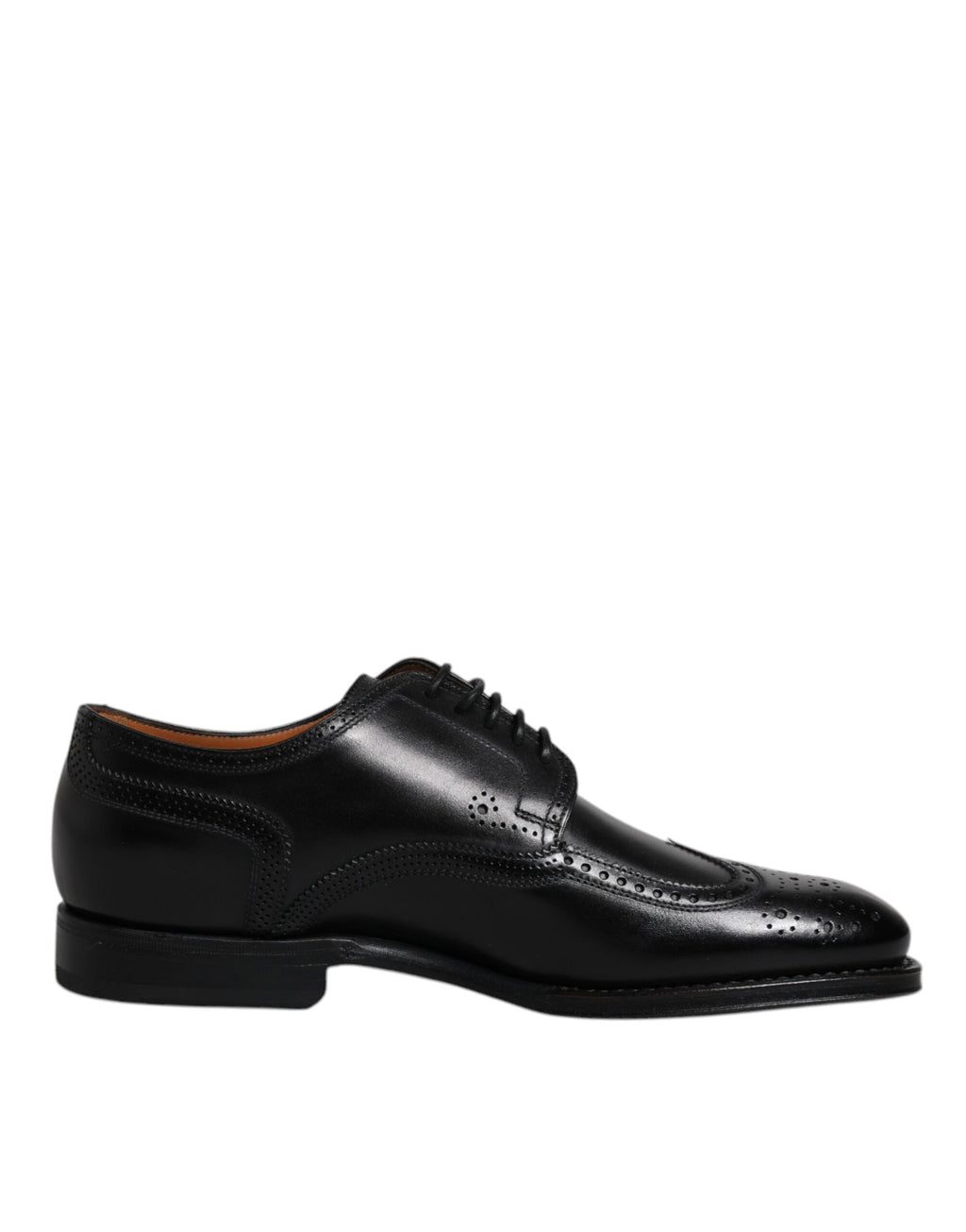 Chaussures derby en cuir noir Dolce & Gabbana avec détails wingtip, chaussures formelles élégantes pour homme.